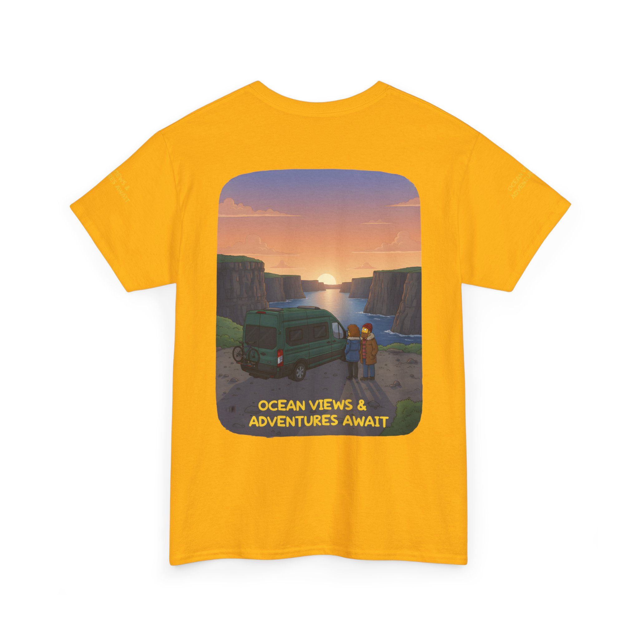 Unisex Heavy Cotton Tee — "Ocean Views-Adventures Awaits" Design Sitcom-Line