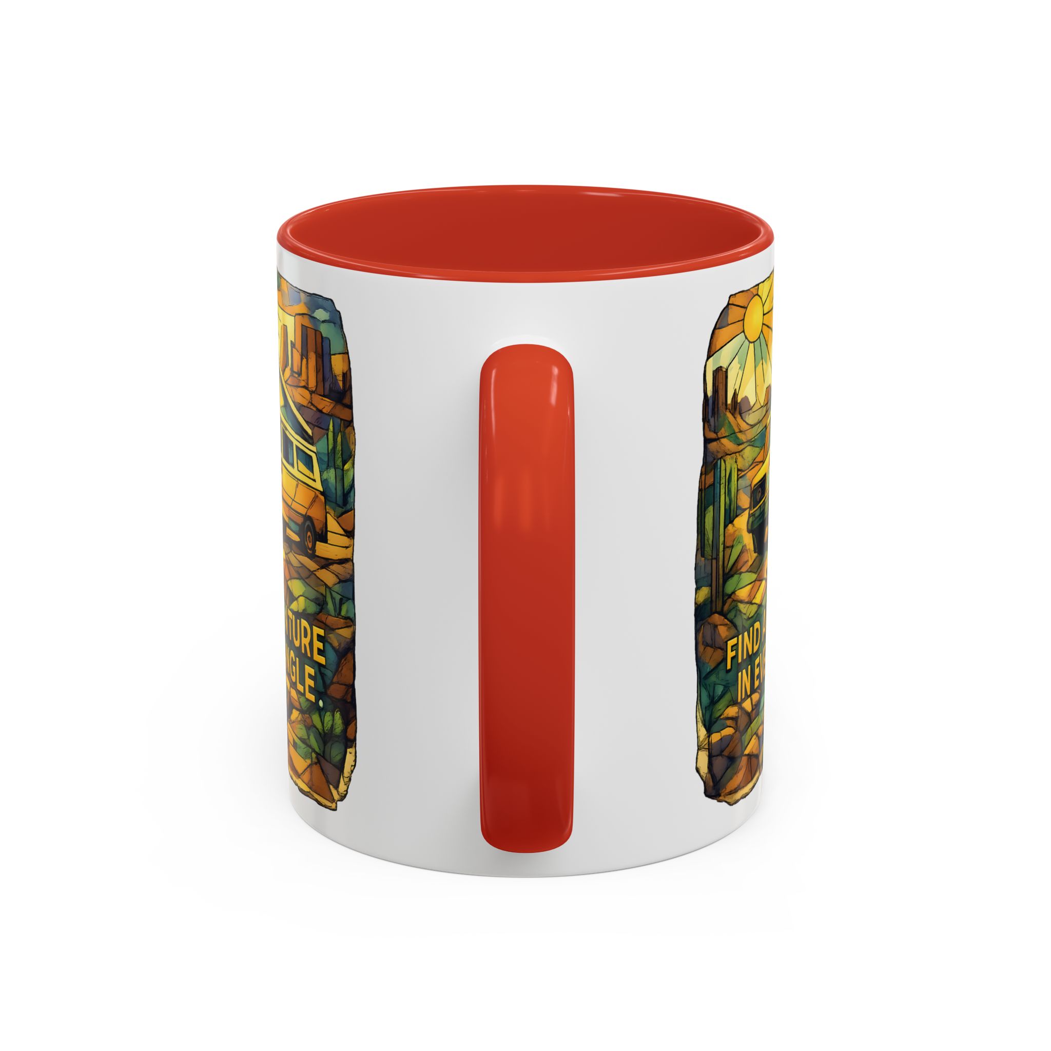 Accent Coffee Mug (11, 15oz) — "Find Adventure In Every Corner" Design Cubic-Line