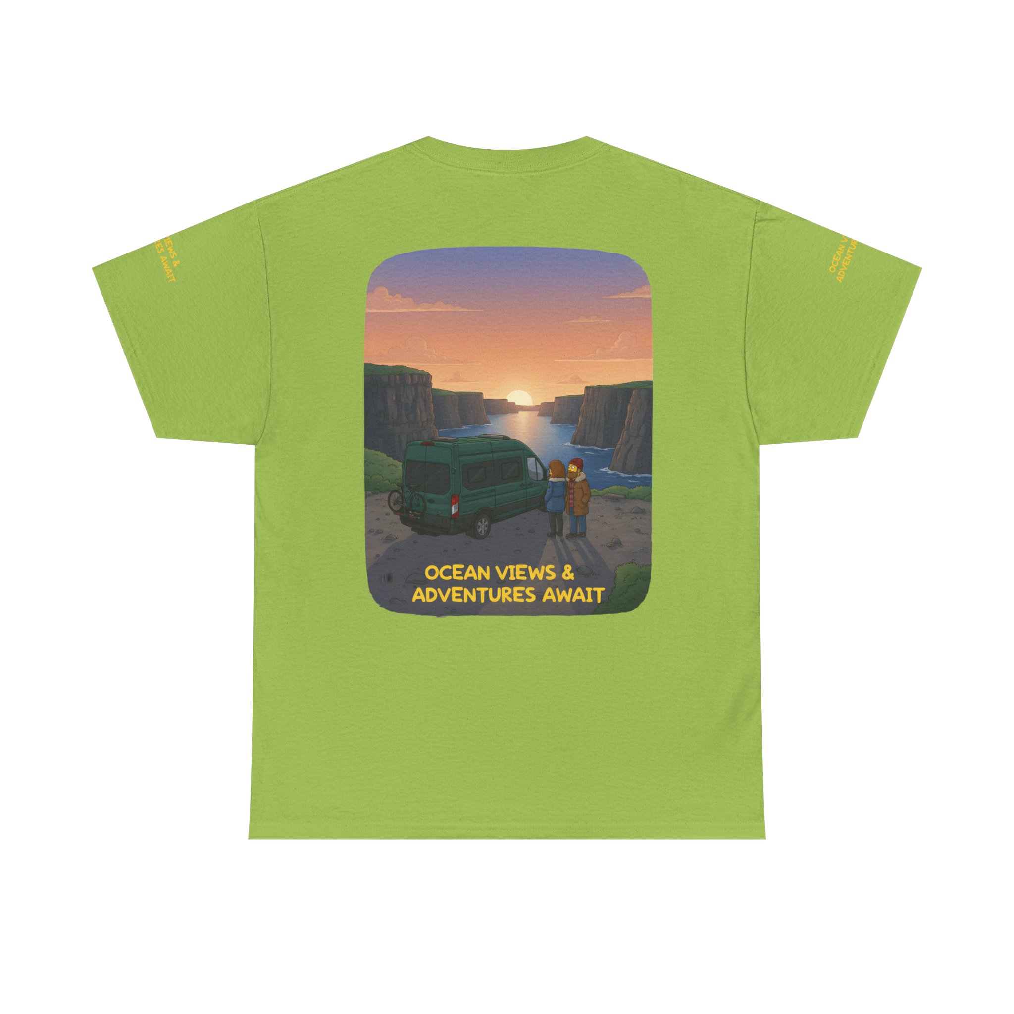 Unisex Heavy Cotton Tee — "Ocean Views-Adventures Awaits" Design Sitcom-Line