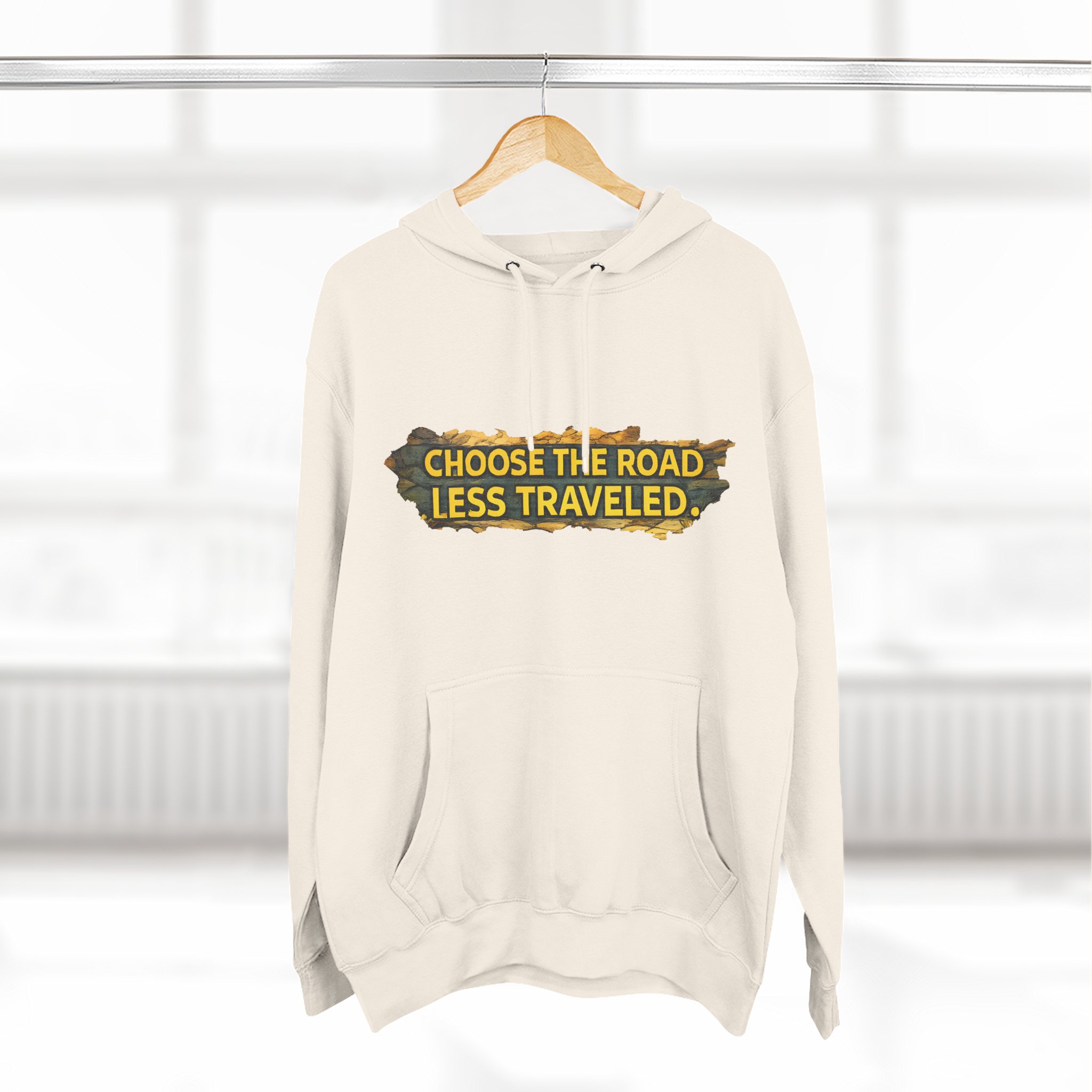 Three-Panel Fleece Hoodie - "Choose The Road Less Traveled" Design Cubic-Line