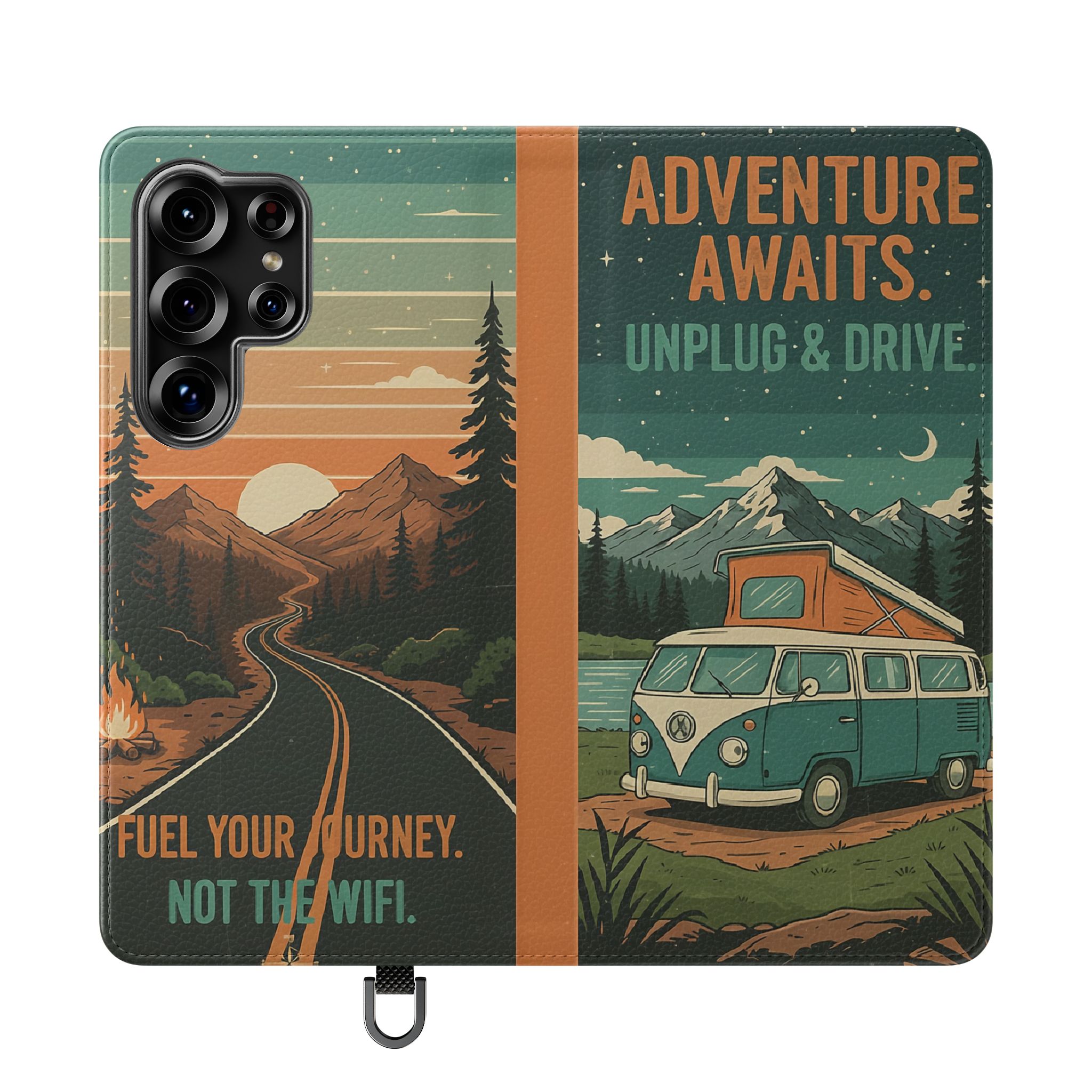 Flip Phone Case — "Adventure Awaits Unplug & Drive" Wallet Case