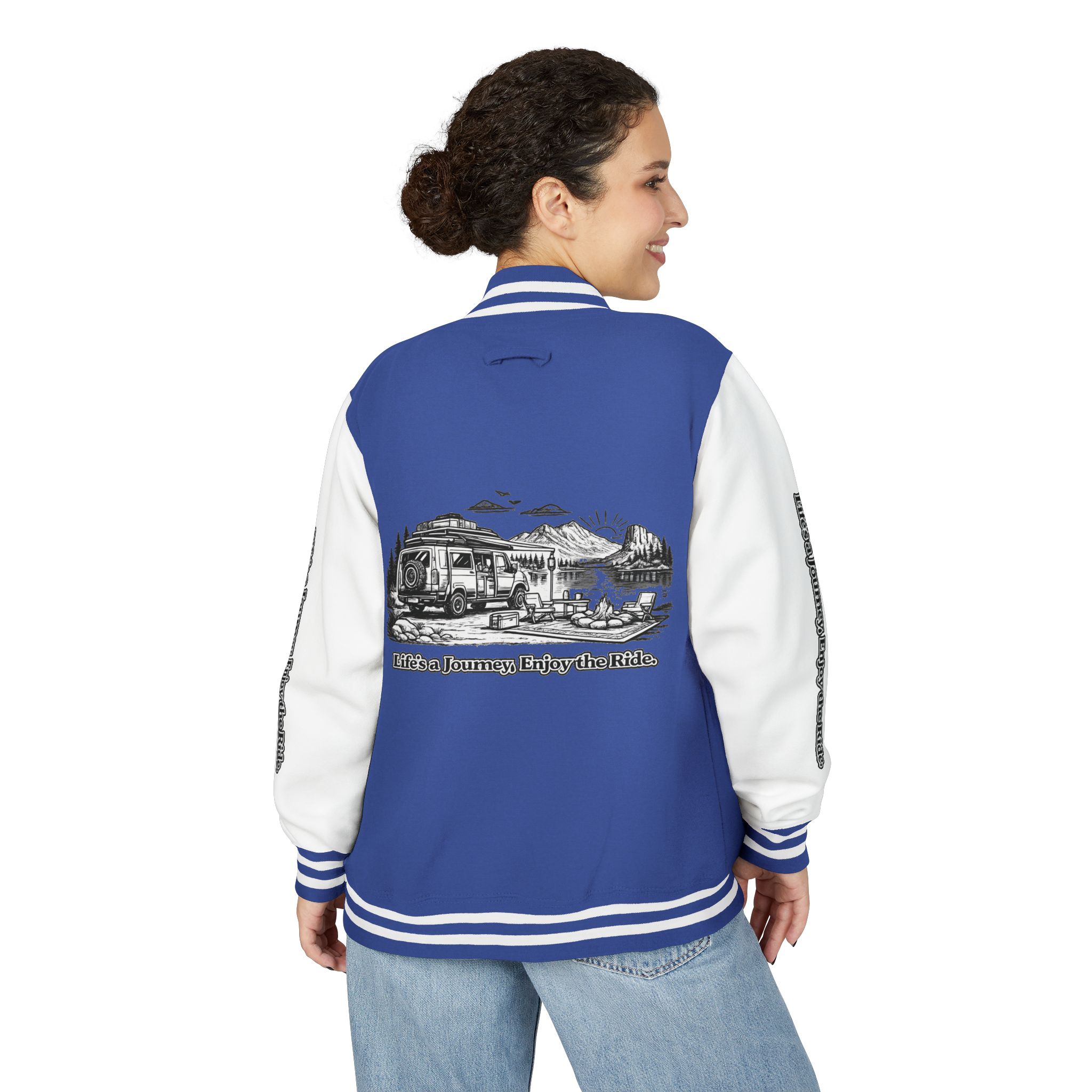 Unisex Heavyweight Letterman Jacket — "Lifes A Journey,Enjoy The Ride" Travel Varsity Coat
