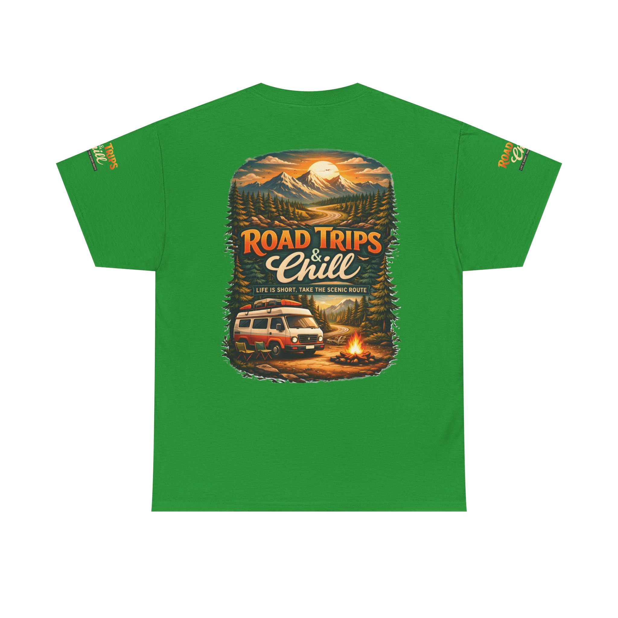 Unisex Heavy Cotton Tee — "Road Trips & Chill" Design Scenic-Line