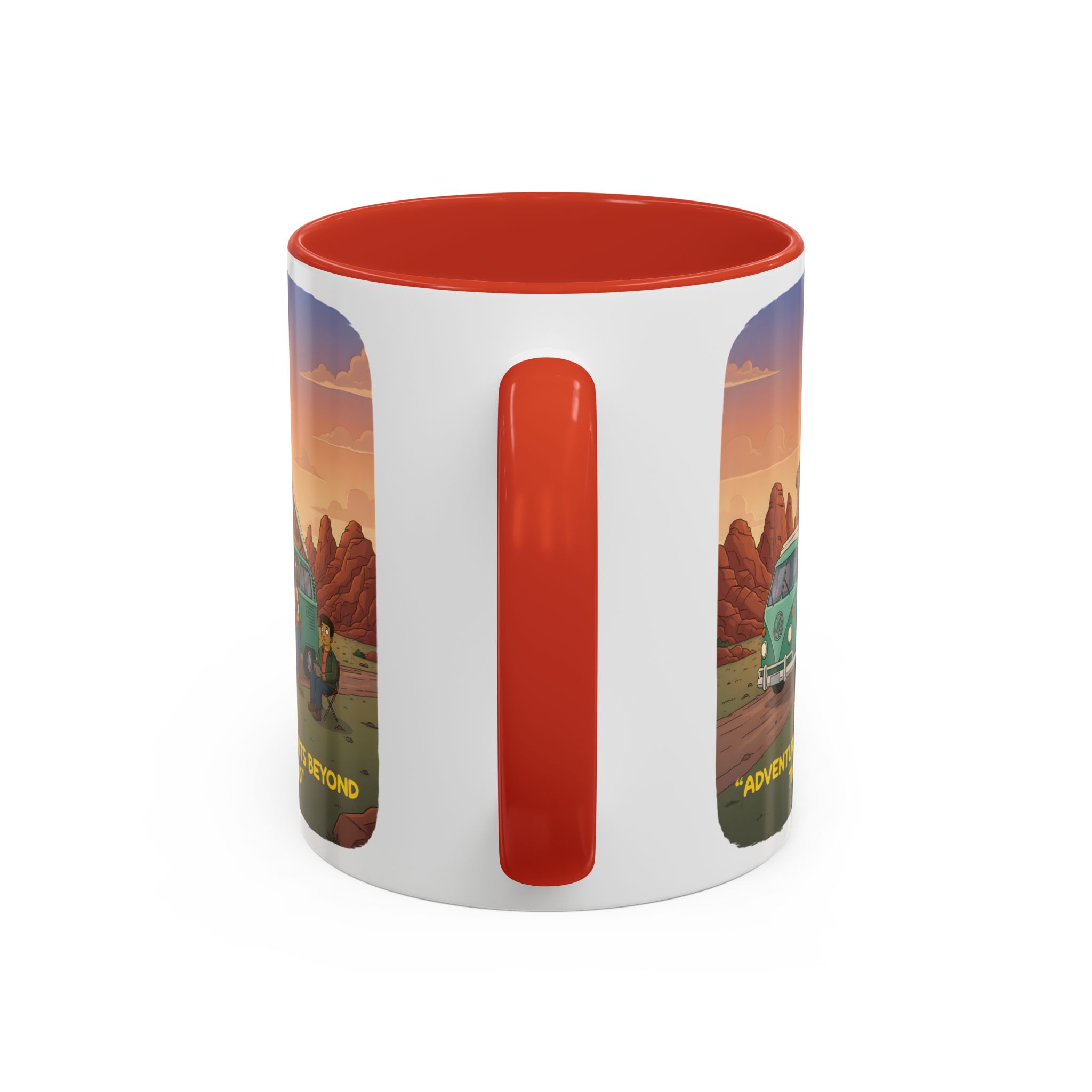 Accent Coffee Mug (11, 15oz) — "Adventure Awaits Beyond The Road" Design Sitcom-Line