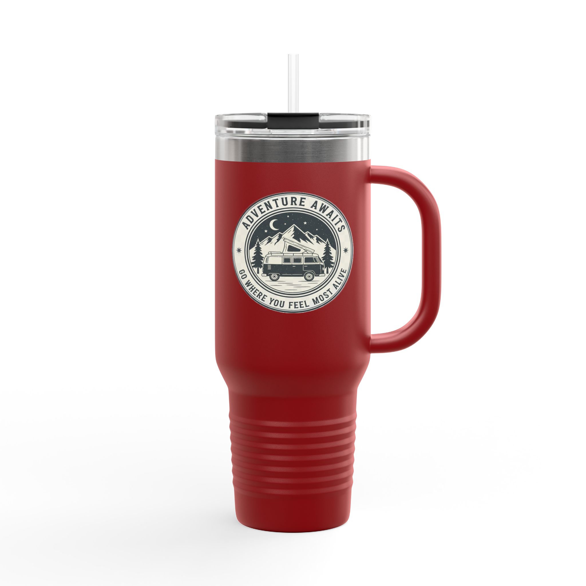 Insulated Travel Mug - "Adventure Awaits-Go Where You Feel Most Alive" (40oz) – Retro Camper Design, Keep Drinks Hot or Cold