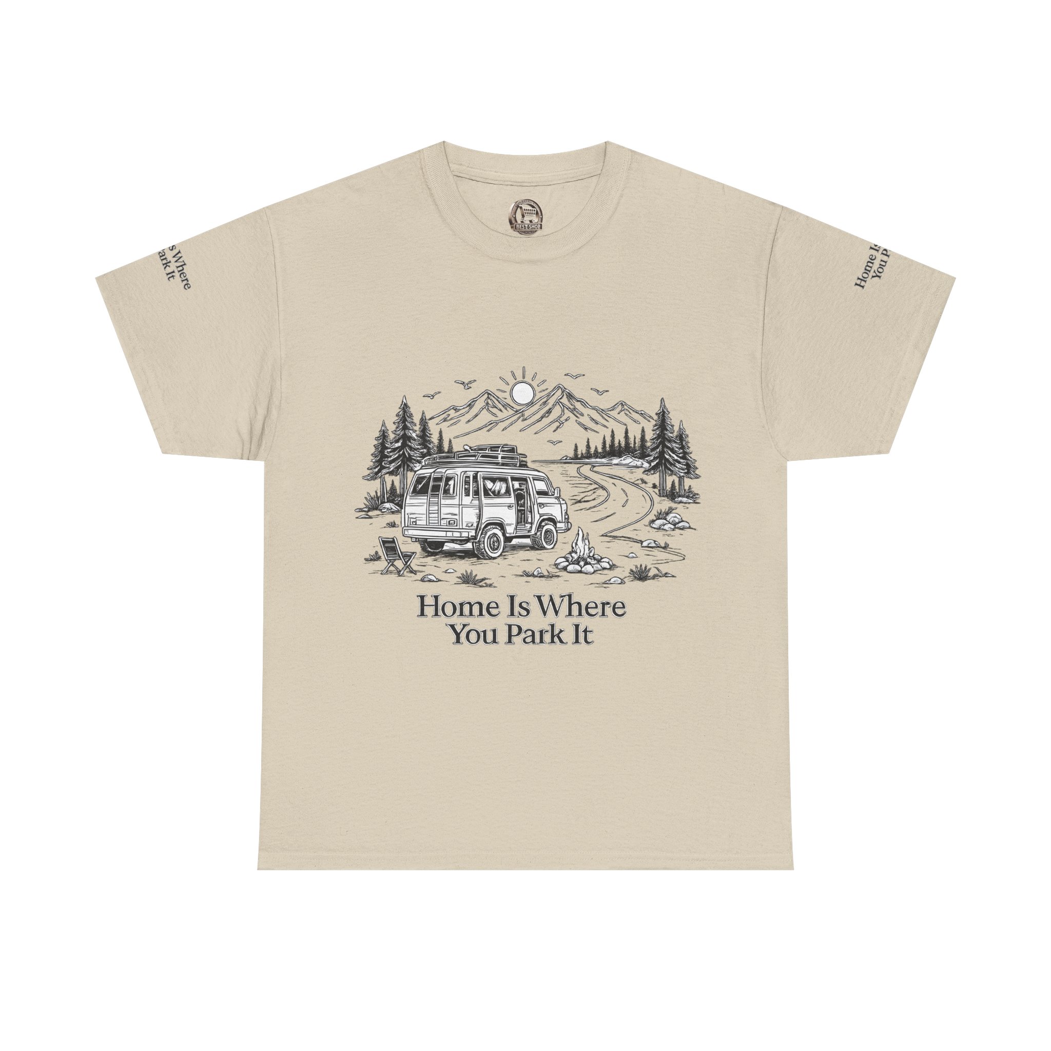 Unisex Heavy Cotton Tee — "Home Is Where You Park It" Design Minimal-Line