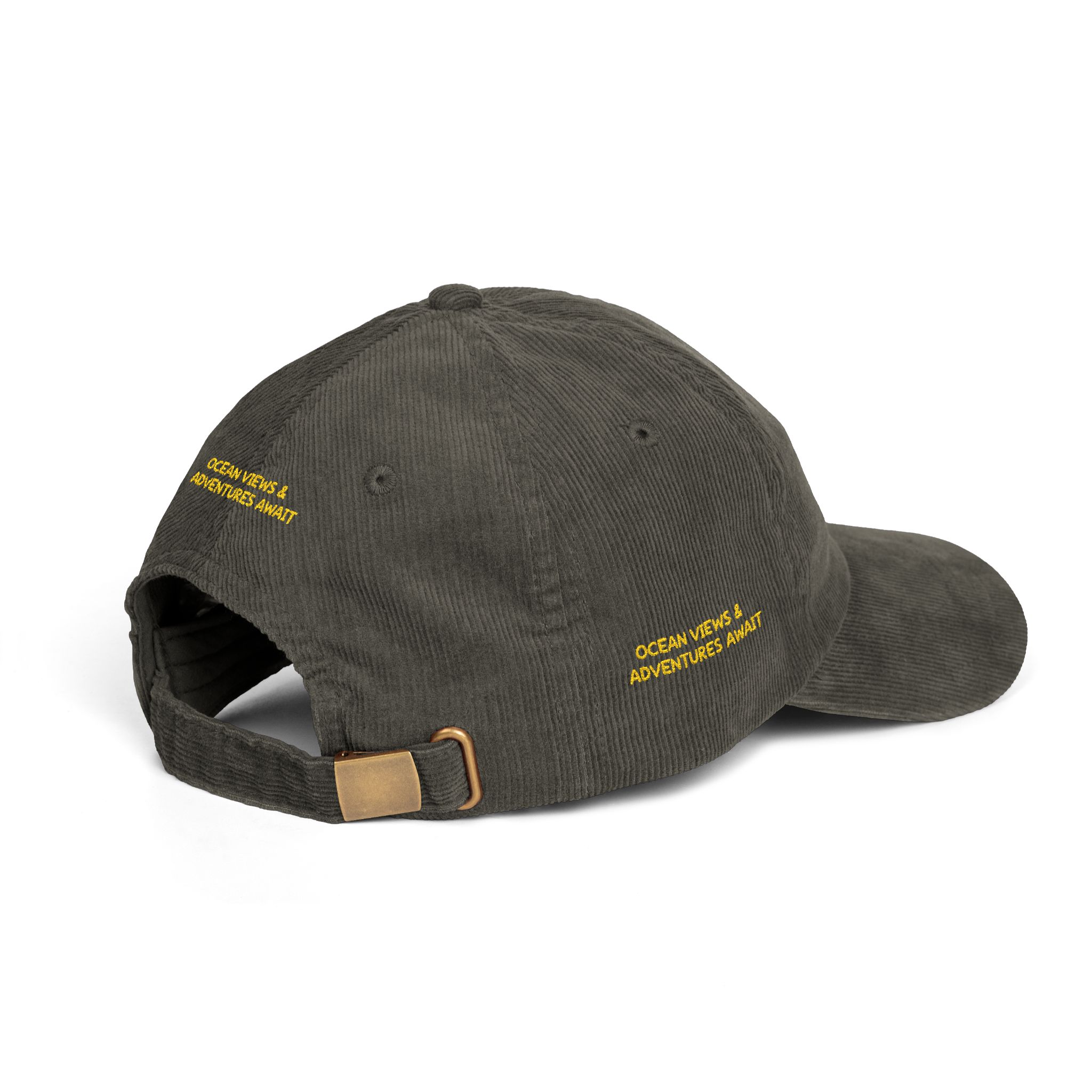 Vintage Corduroy Cap (Embroidery) — "Ocean Views & Adventures Awaits" Embroidered Hat