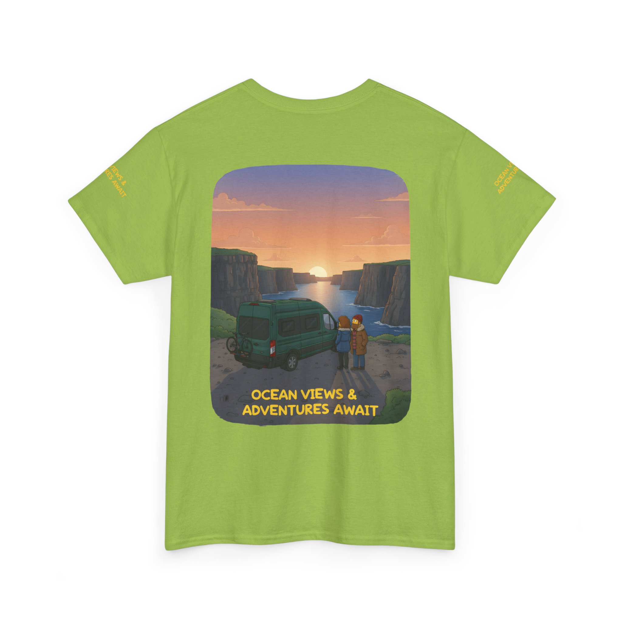 Unisex Heavy Cotton Tee — "Ocean Views-Adventures Awaits" Design Sitcom-Line