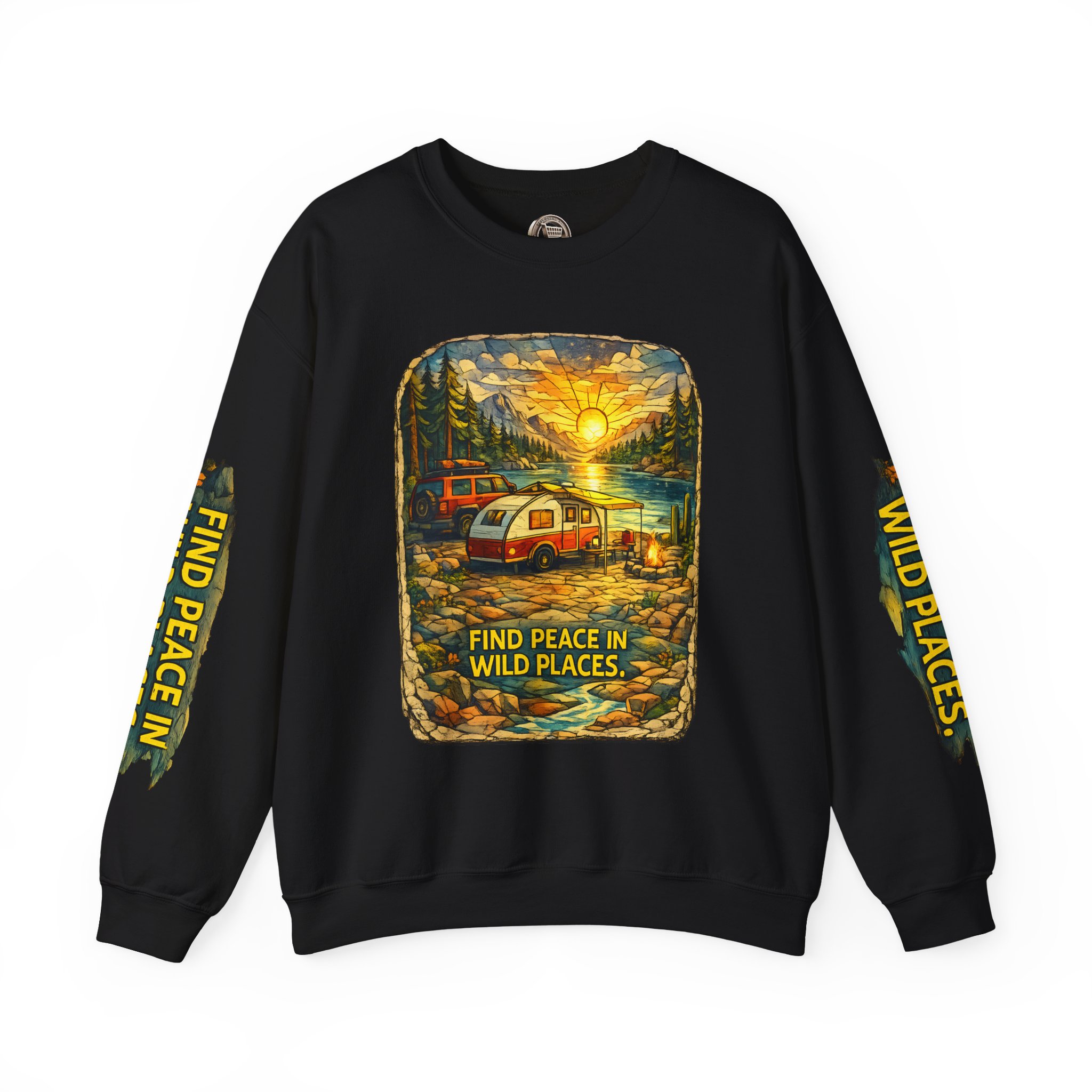 Unisex Heavy Blend™ Crewneck Sweatshirt — "Find Peace In Wild Places" Design Cubic-Line