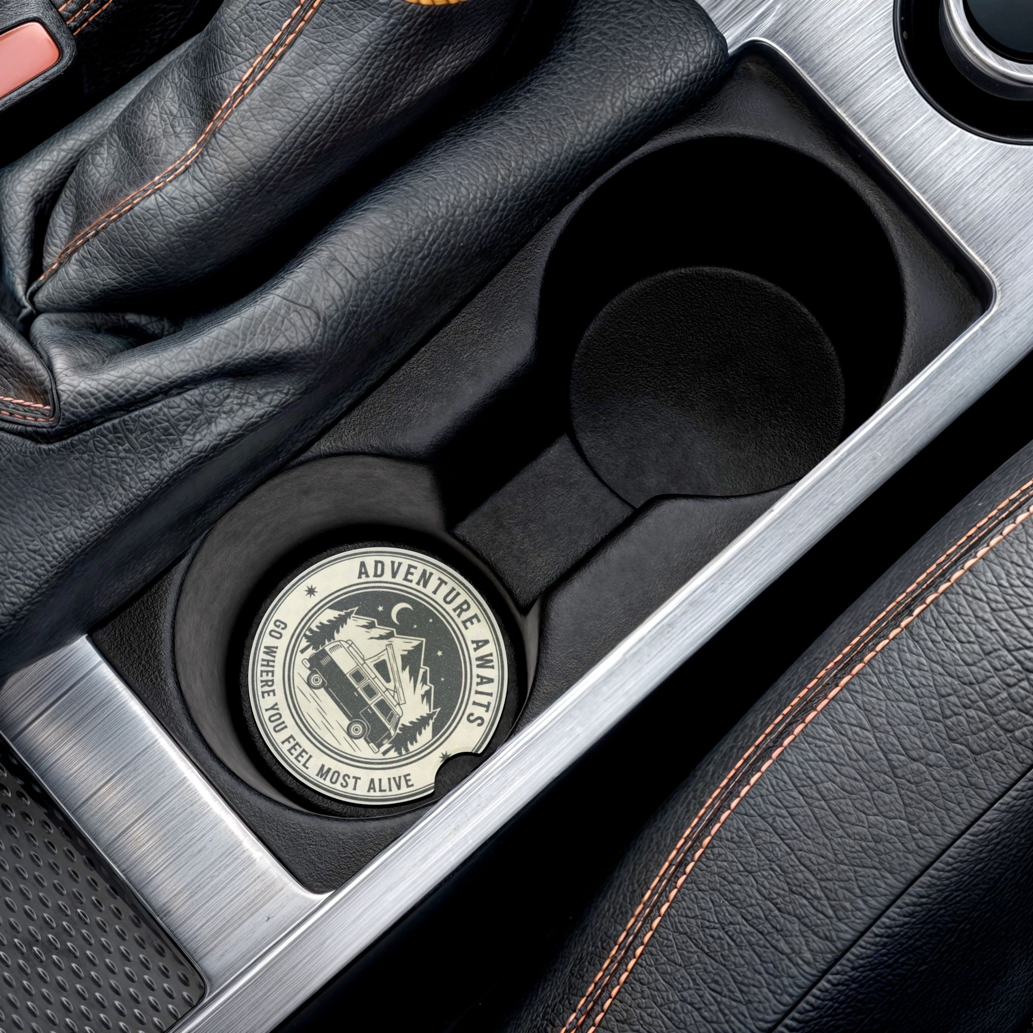 Soapstone Car Coaster — 'Go Where You Feel Most Alive' Travel Van Design