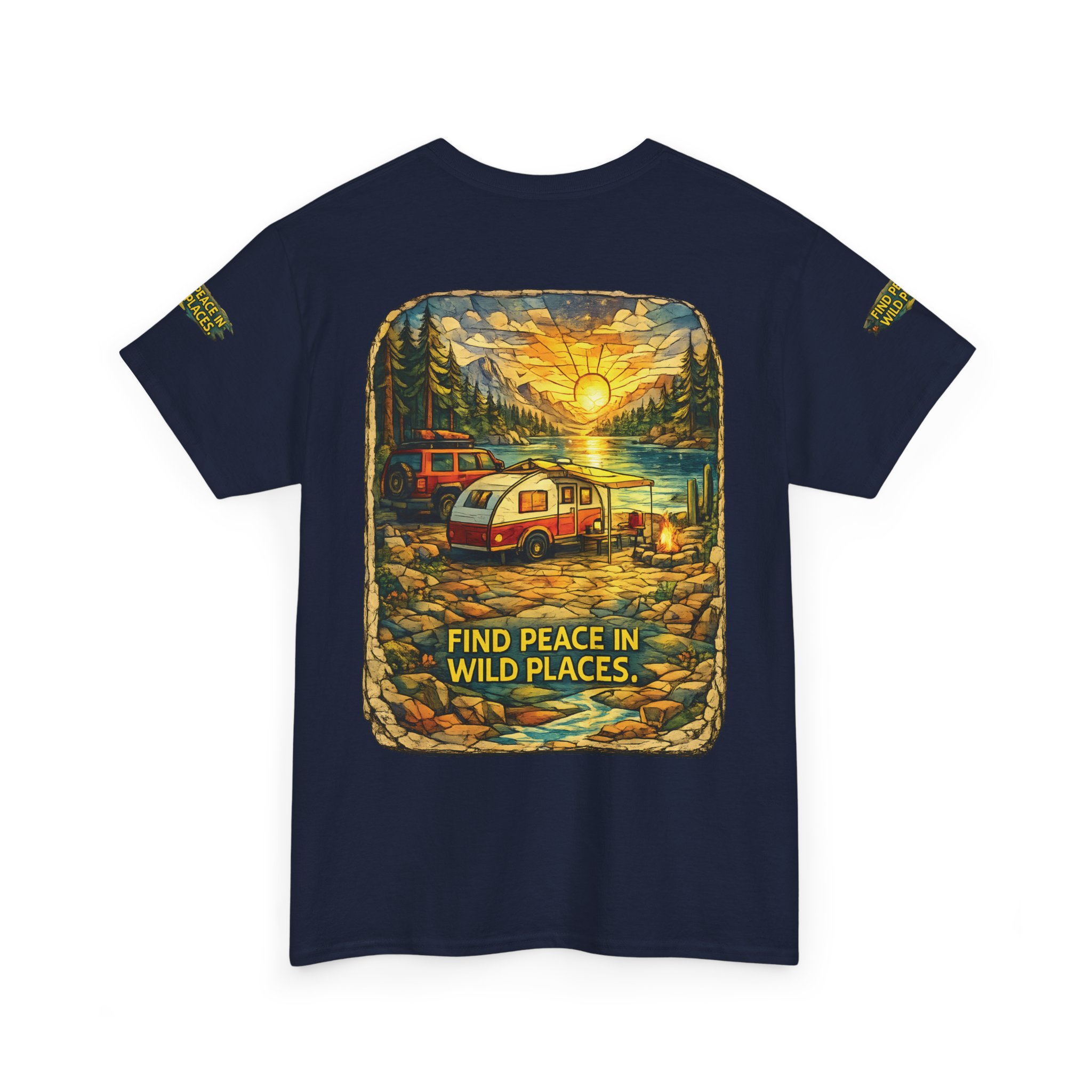 Unisex Heavy Cotton Tee — "Find Peace In Wild Places" Design Cubic-Line