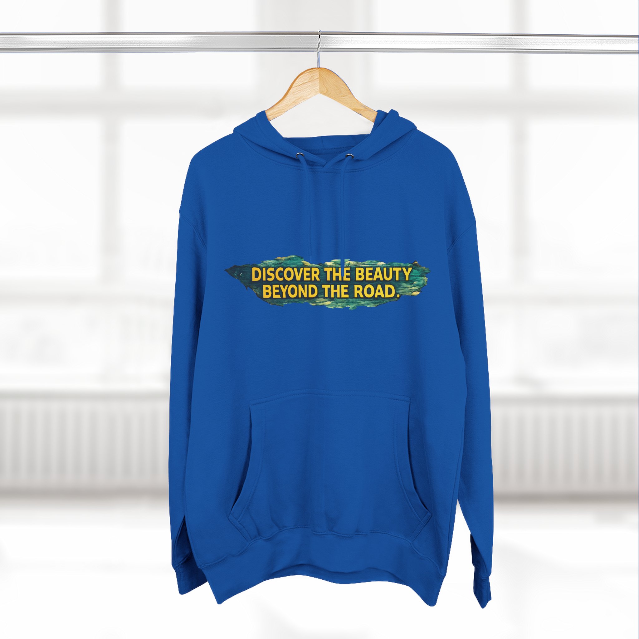 Three-Panel Fleece Hoodie - "Discover The Bieuty Beyond The Road" Design Cubic-Line