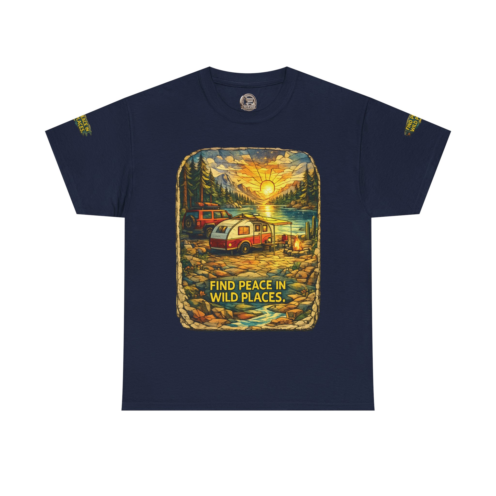 Unisex Heavy Cotton Tee — "Find Peace In Wild Places" Design Cubic-Line