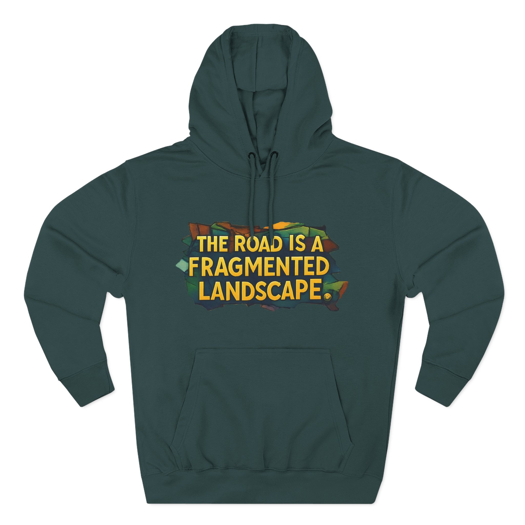 Three-Panel Fleece Hoodie - "The Road Is A Fragmented Landscape" Design Cubic-Line