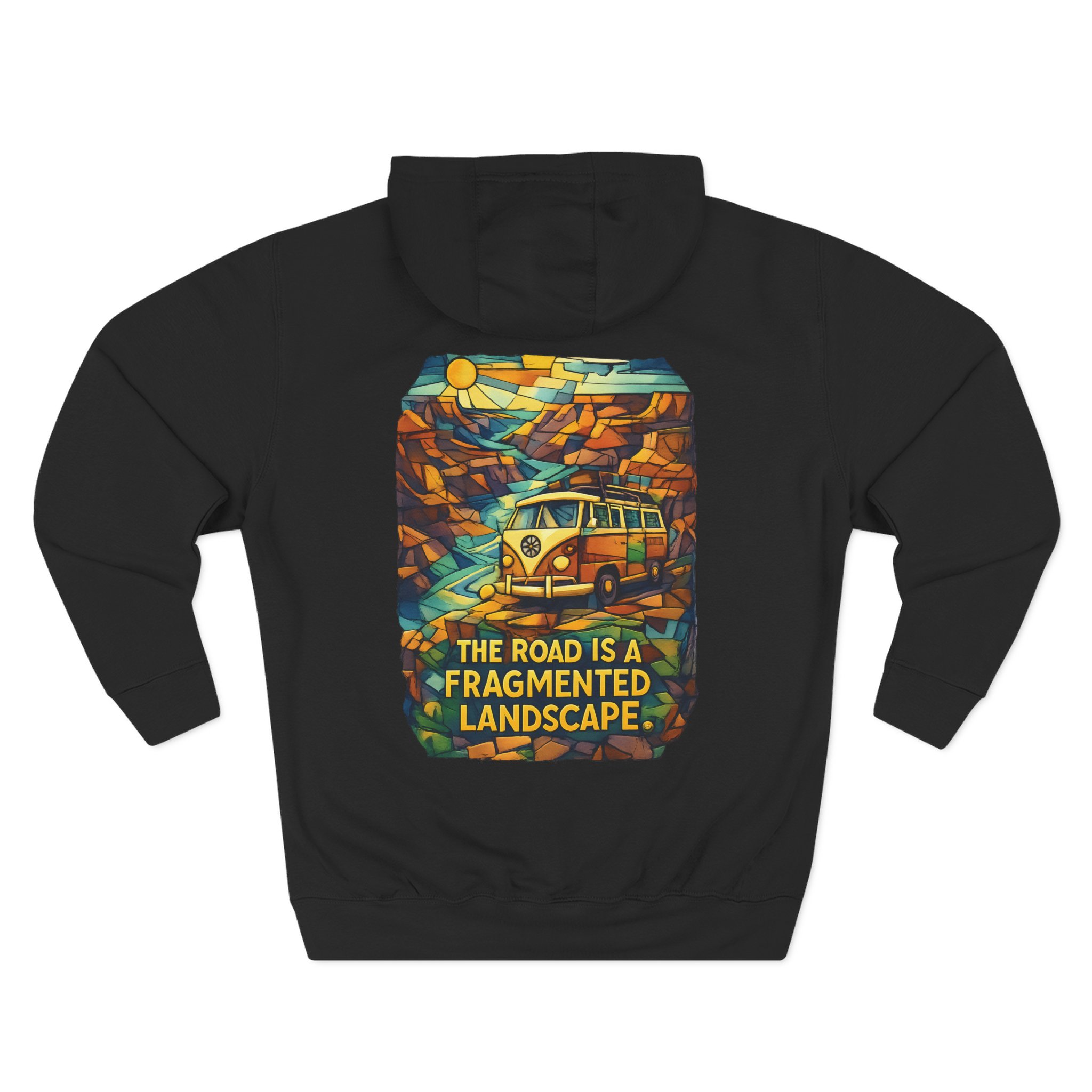 Three-Panel Fleece Hoodie - "The Road Is A Fragmented Landscape" Design Cubic-Line