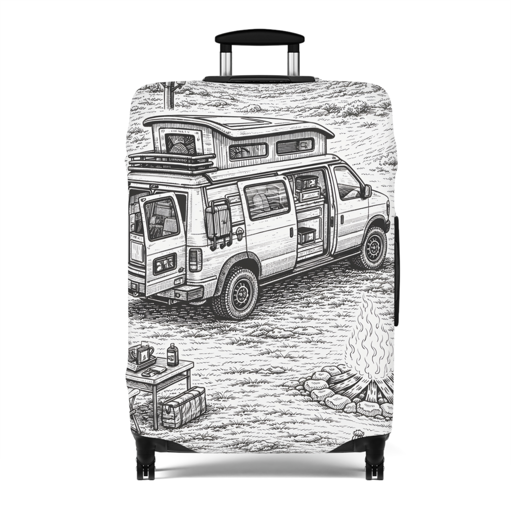 17243021376502331051_2048.jpeg Luggage Cover — Adventure Camper Sketch Travel Suitcase