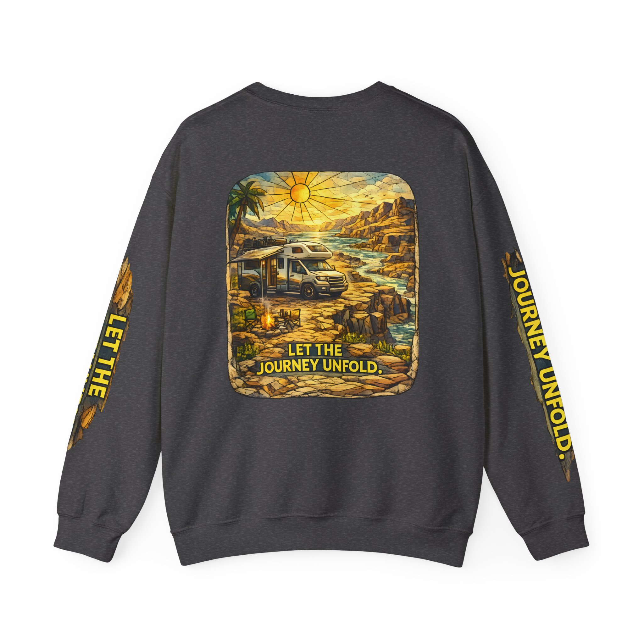 Unisex Heavy Blend™ Crewneck Sweatshirt — "Let The Journey Unfold" Design Cubic-Line