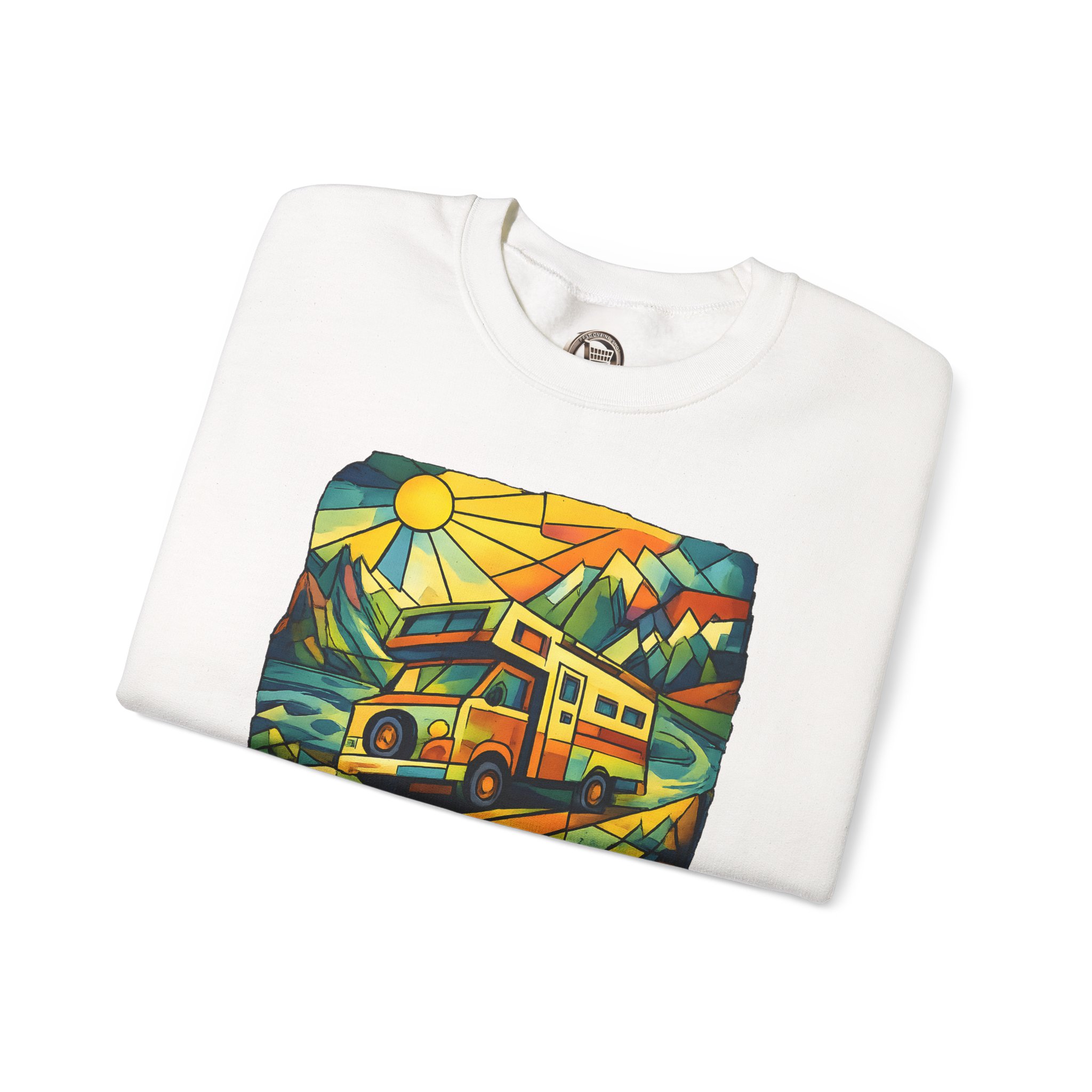 Unisex Heavy Blend™ Crewneck Sweatshirt — "Every Mile A New Shape" Design Cubic-Line