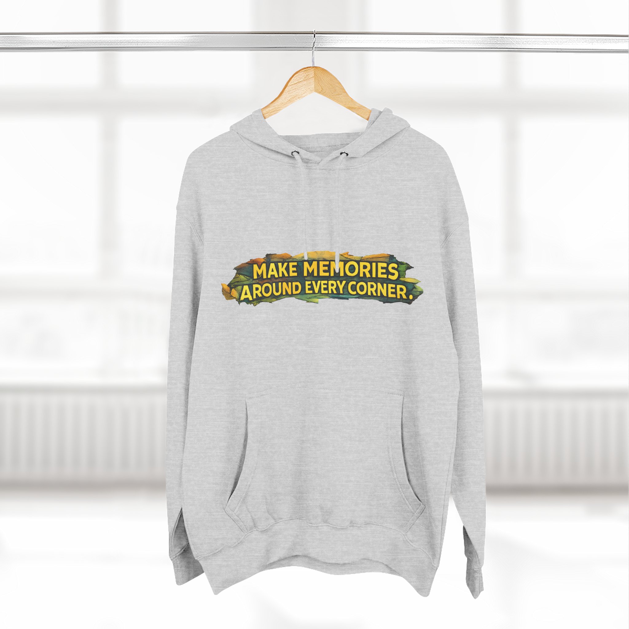 Three-Panel Fleece Hoodie - "Make Memories Around Every Corner" Design Cubic-Line