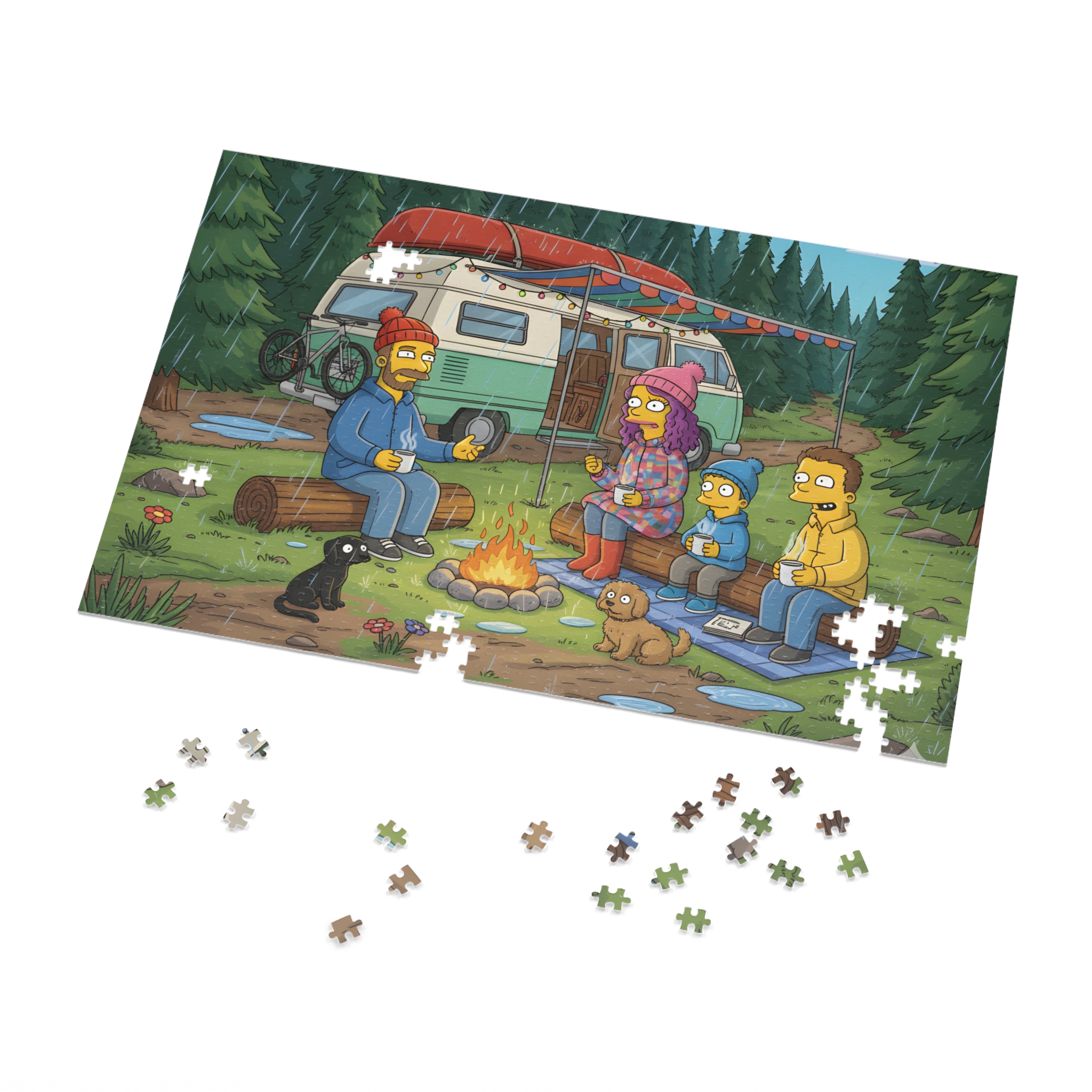 Jigsaw Puzzle with Tin — Outdoor Camper Scene