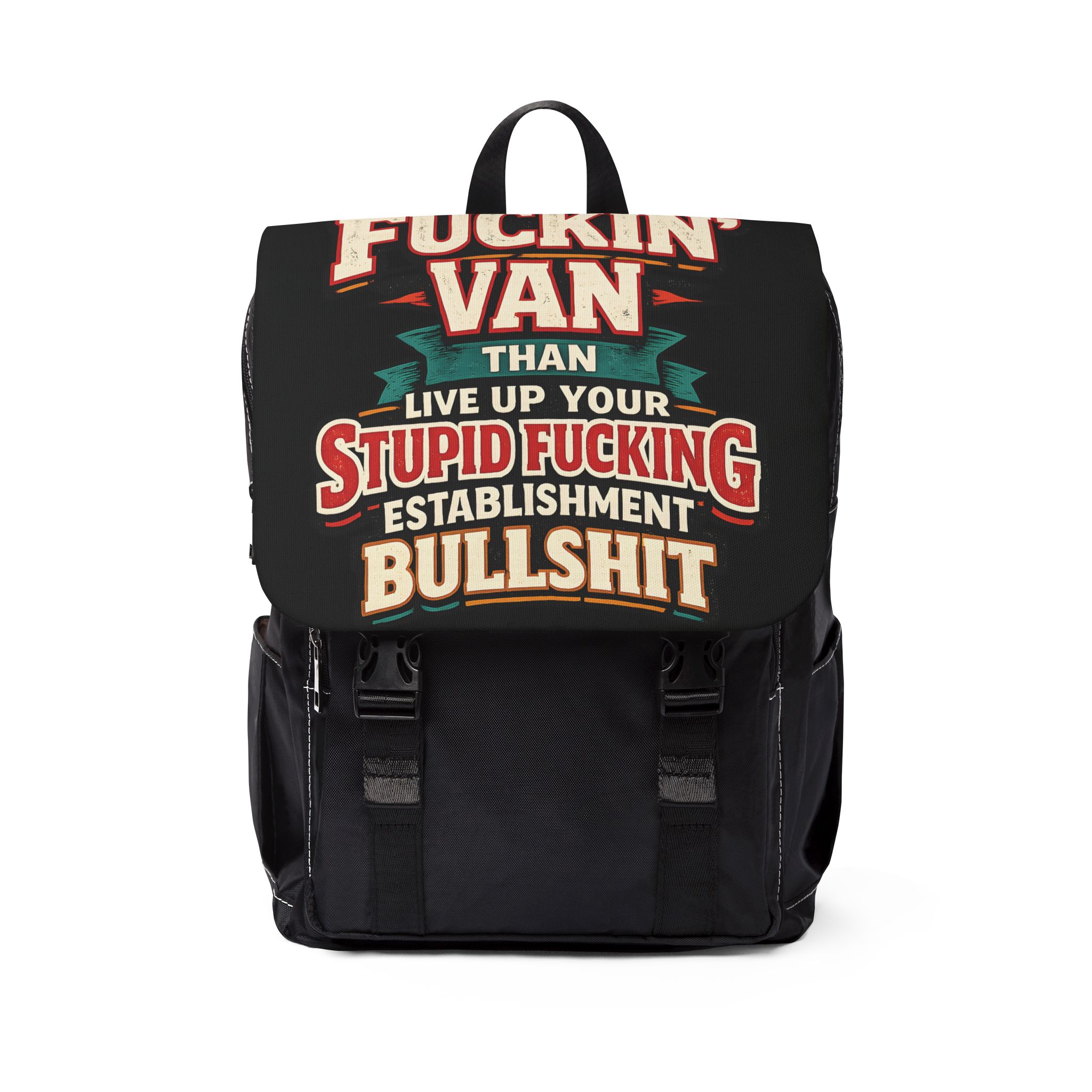 17268893277993965383_2048.jpeg Unisex Casual Shoulder Backpack — "I´d Rather Sleep in A Fucking Van" Design F**K-Line