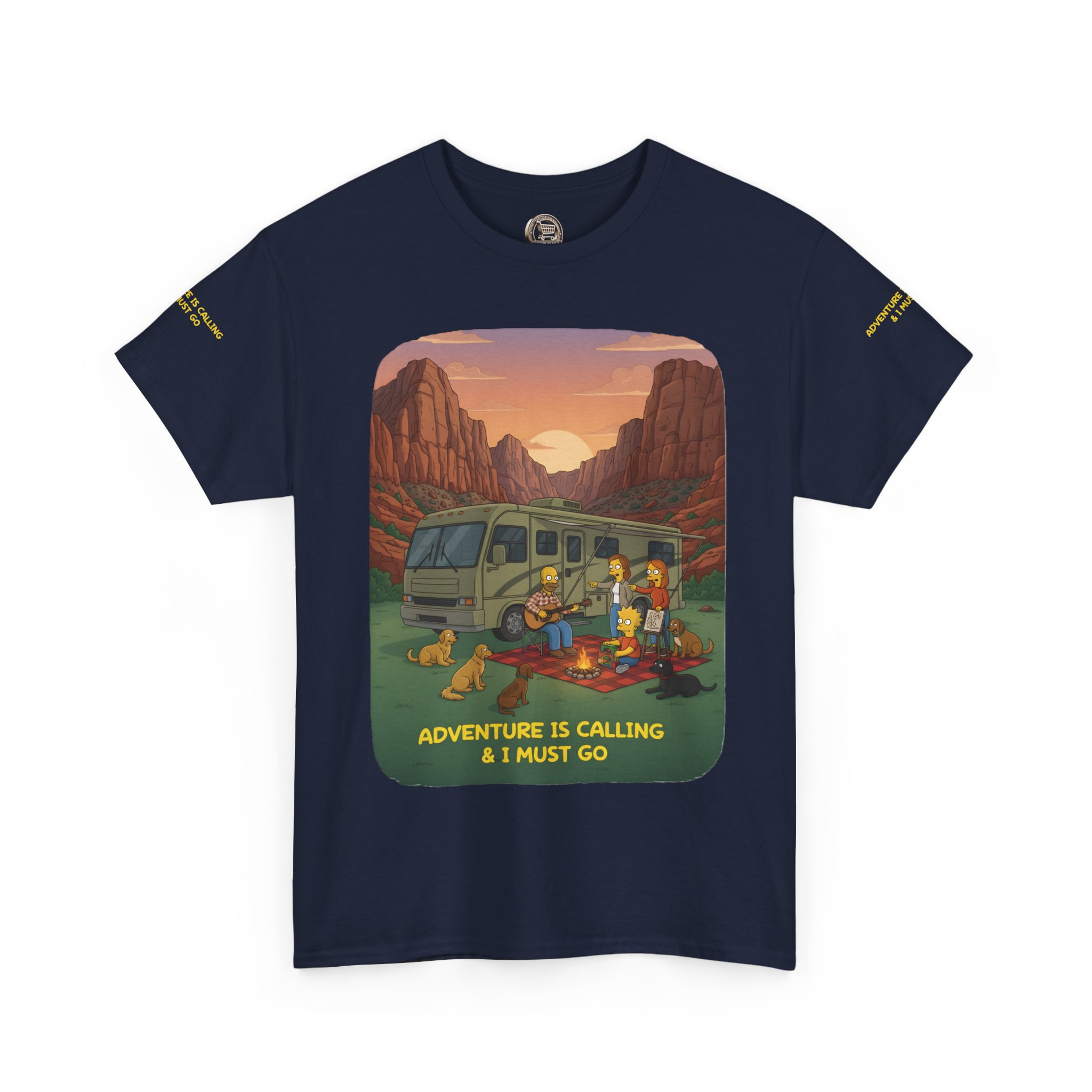 Unisex Heavy Cotton Tee — "Adventure Is Calling-I Must Go" Design Sitcom-Line