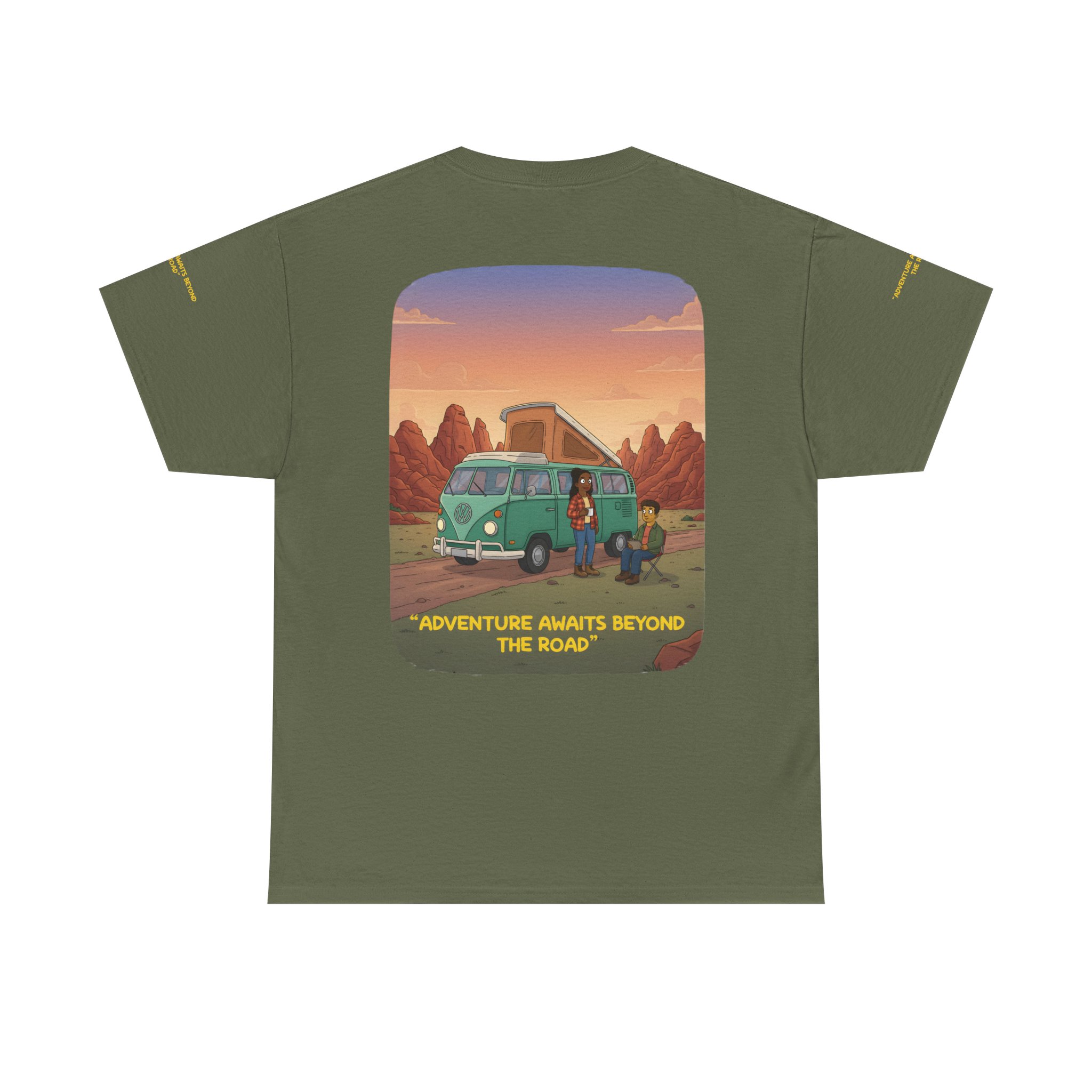 Unisex Heavy Cotton Tee — "Adventure Awaits Beyond The Road" Design Sitcom-Line