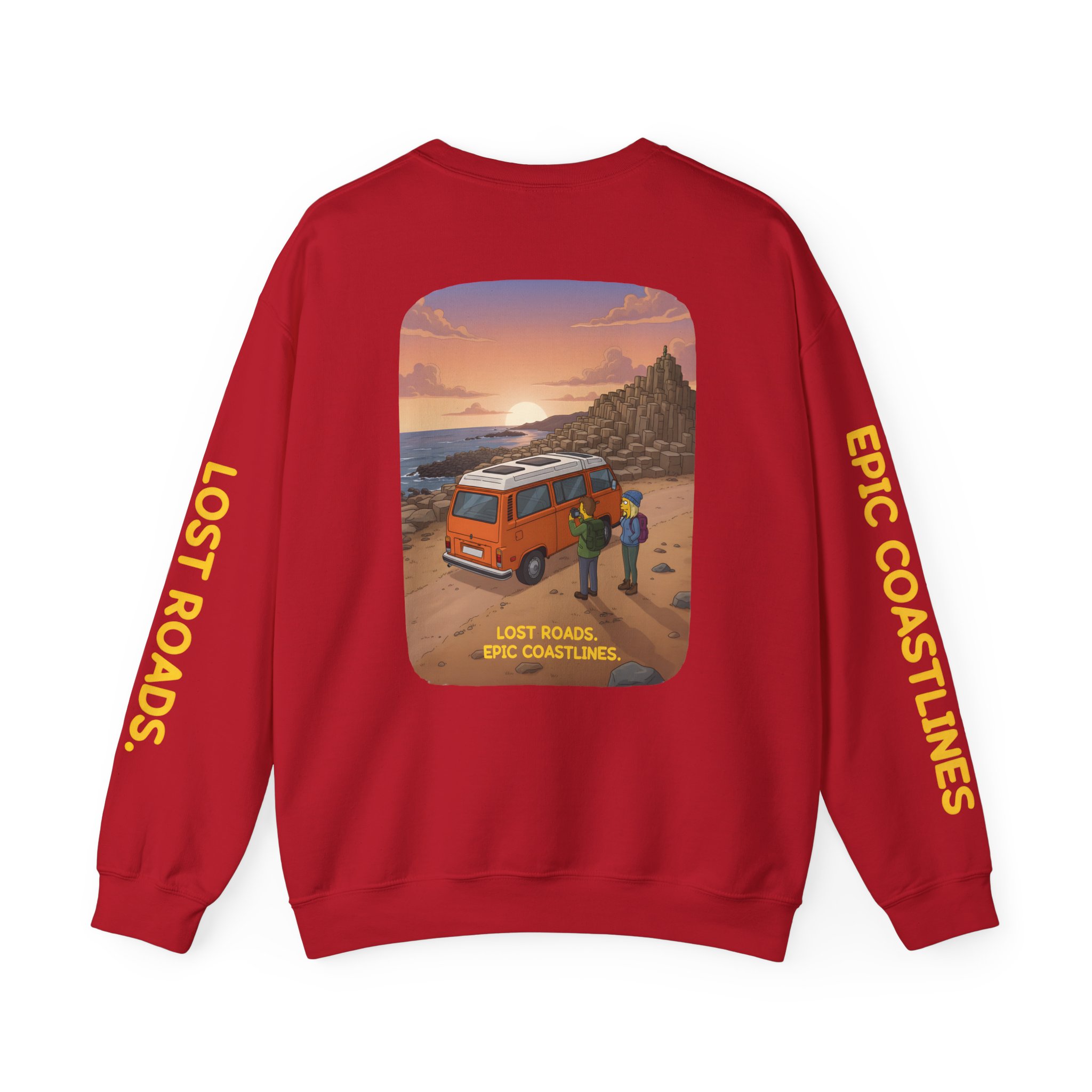 Unisex Heavy Blend™ Crewneck Sweatshirt — "Lost Roads Epic Coastlines" Design Sitcom-Line