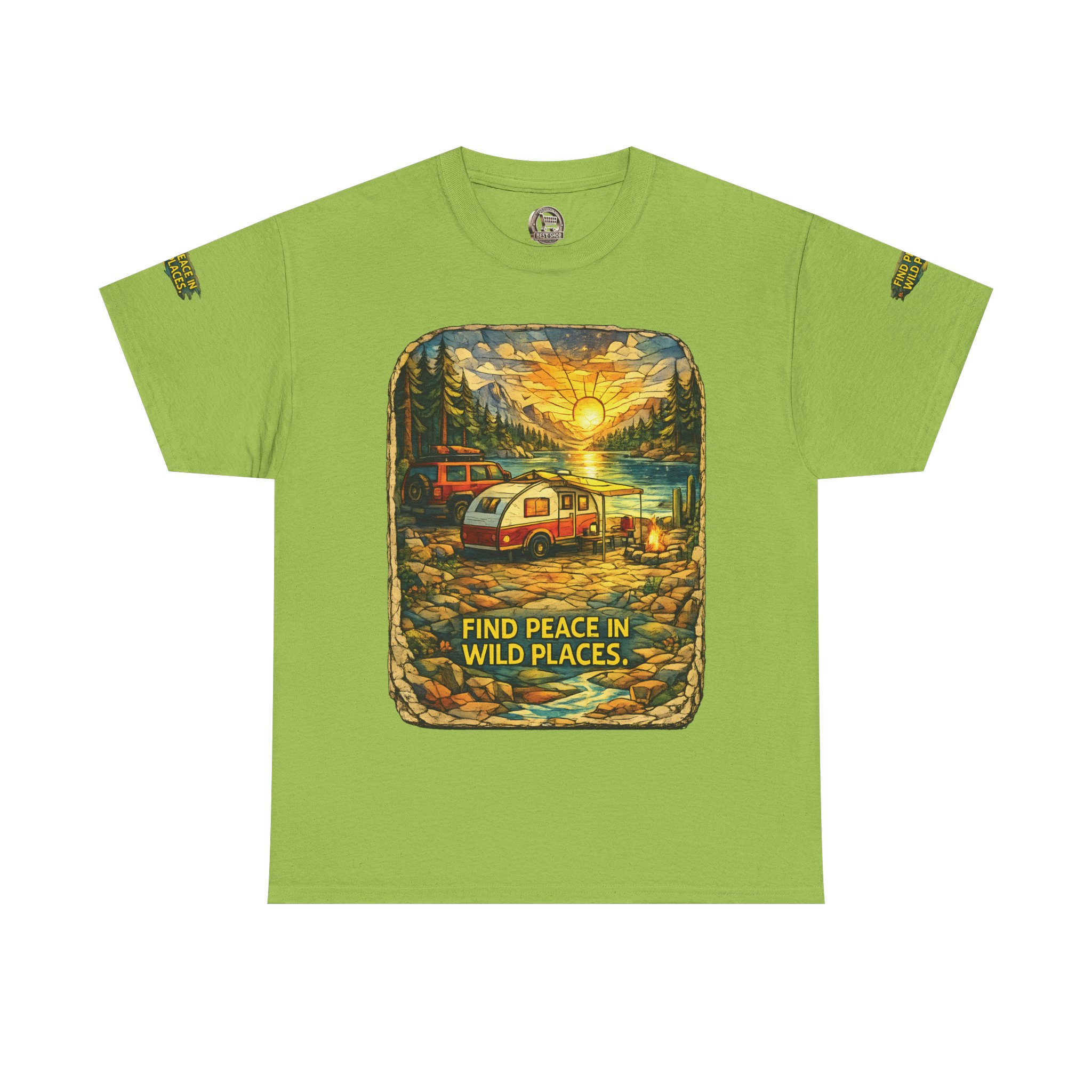 Unisex Heavy Cotton Tee — "Find Peace In Wild Places" Design Cubic-Line