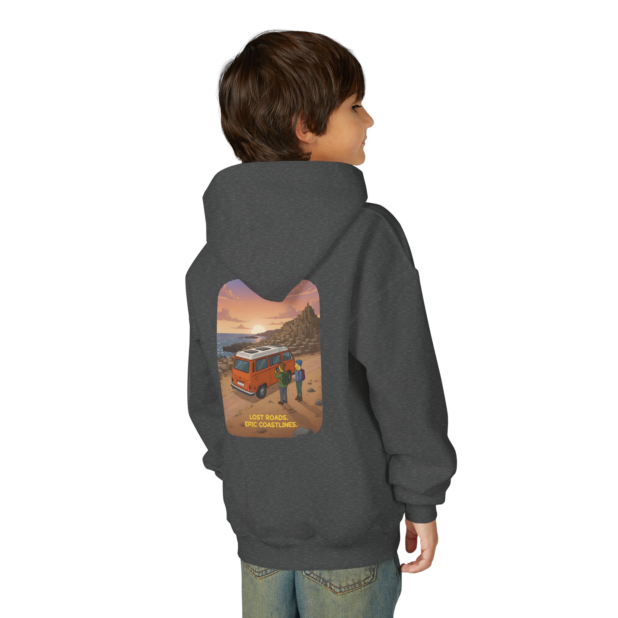 Youth Hoodie(Gildan) – "Lost Roads Epic Coastlines" (Design Sitcom-Line)