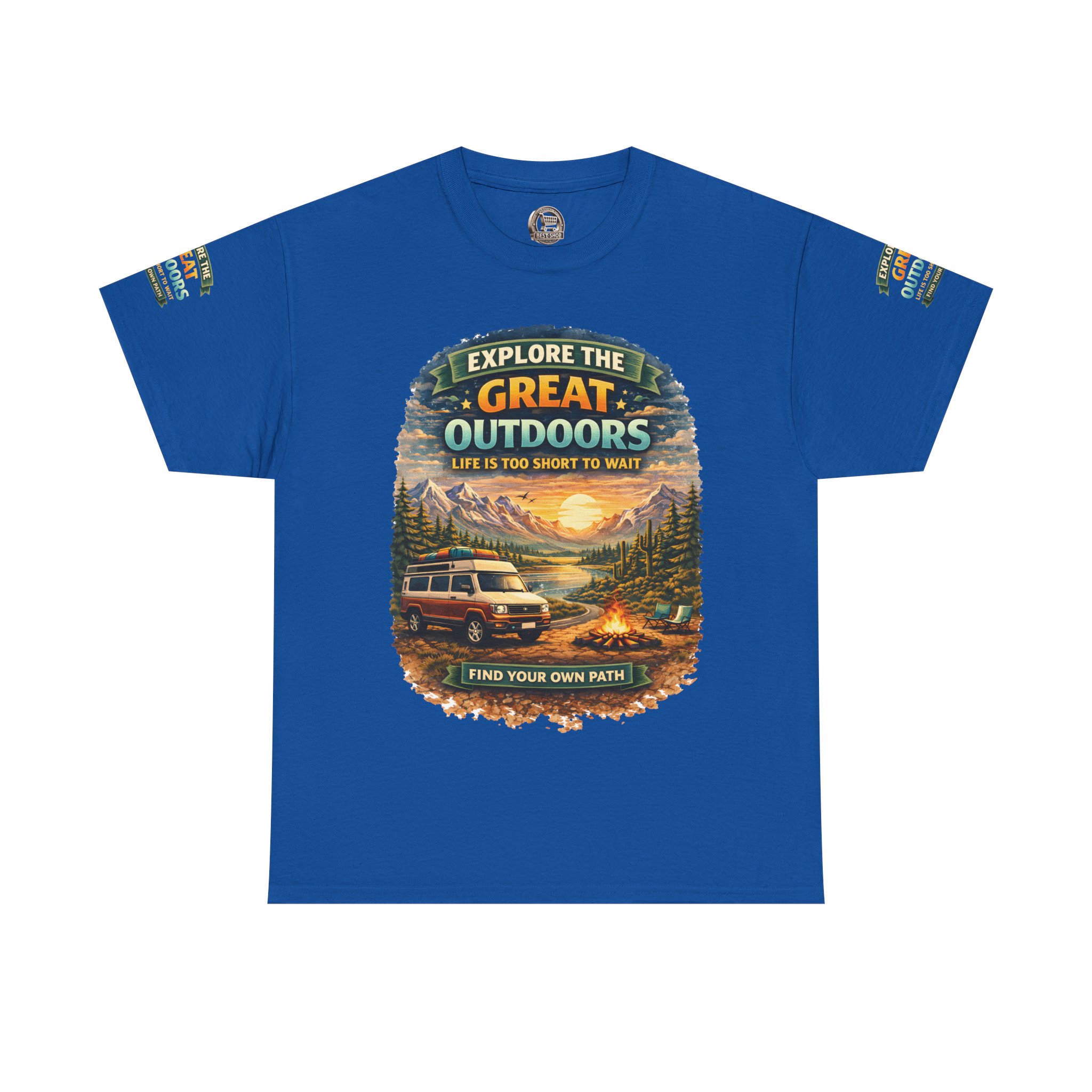 Unisex Heavy Cotton Tee — "Explore The Great Outdoors" Design Scenic-Line