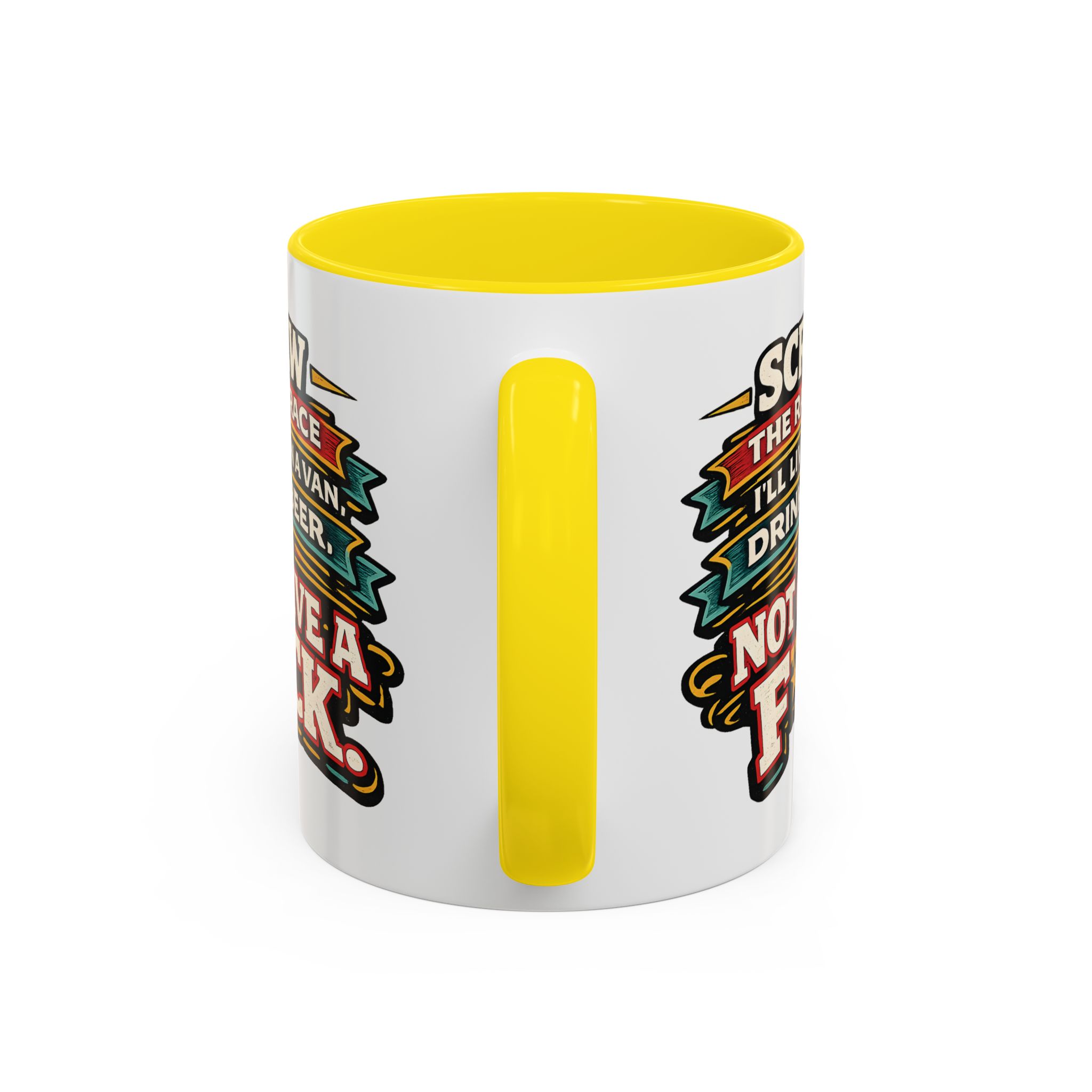 Accent Coffee Mug (11, 15oz) — "Screw The Rat Race" Design F**K-Line