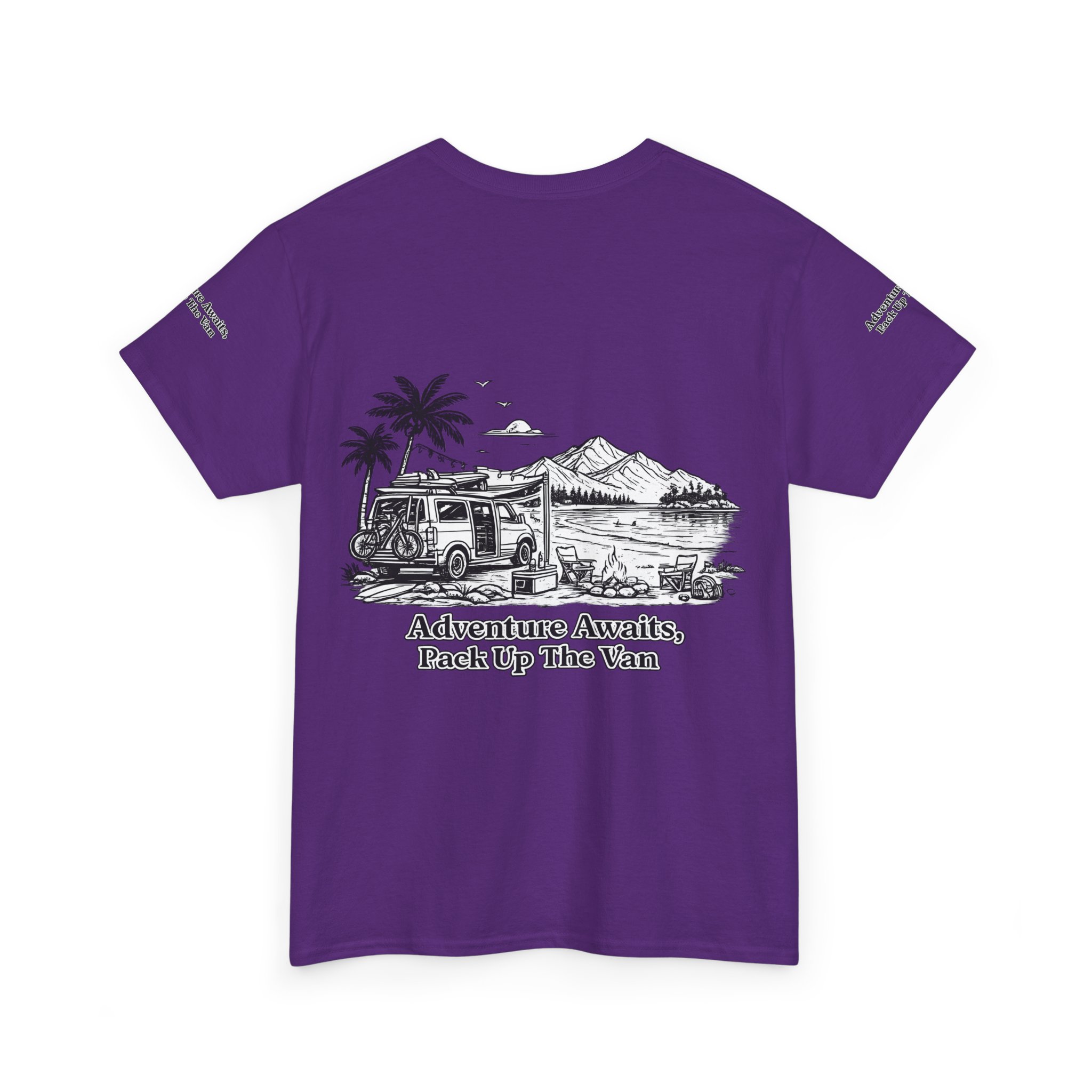 Unisex Heavy Cotton Tee — "Adventure Awaits,Pack Up The Van" Design Minimal-Line