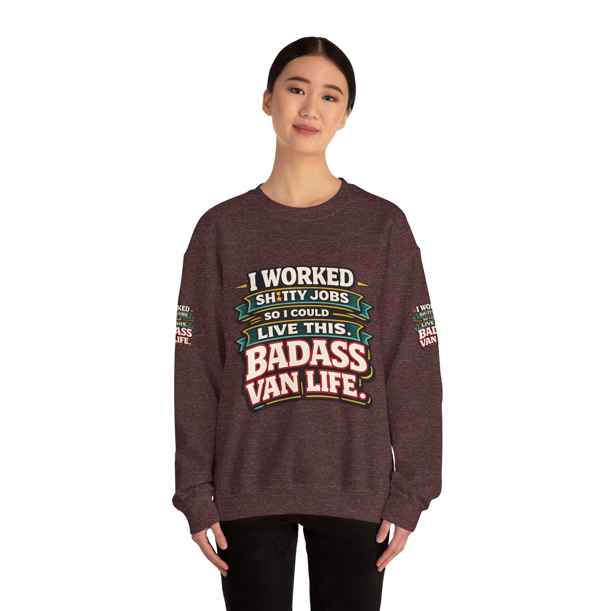 Unisex Heavy Blend™ Crewneck Sweatshirt — "I Worked Shitty Jobs" Design F**K-Line