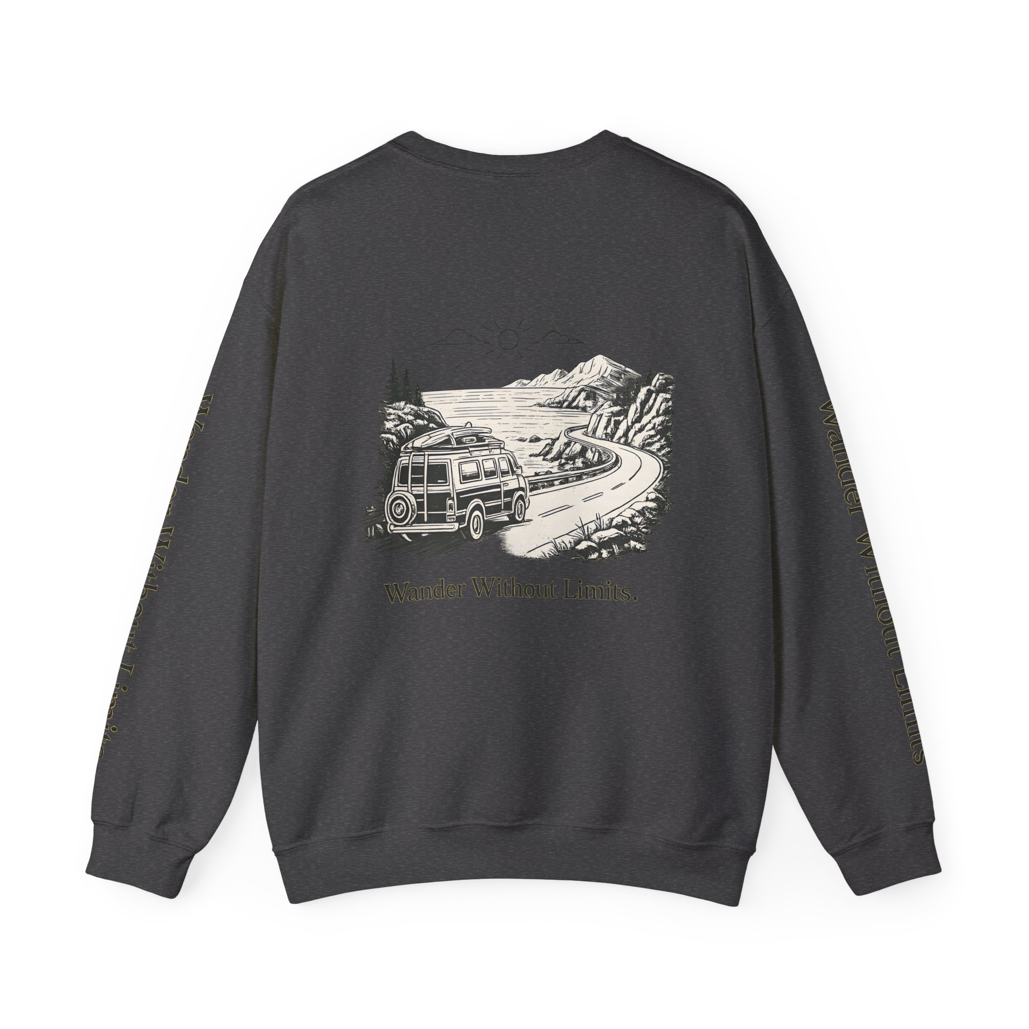 Unisex Heavy Blend™ Crewneck Sweatshirt — "Wander Without Limits" Design Minimal-Line
