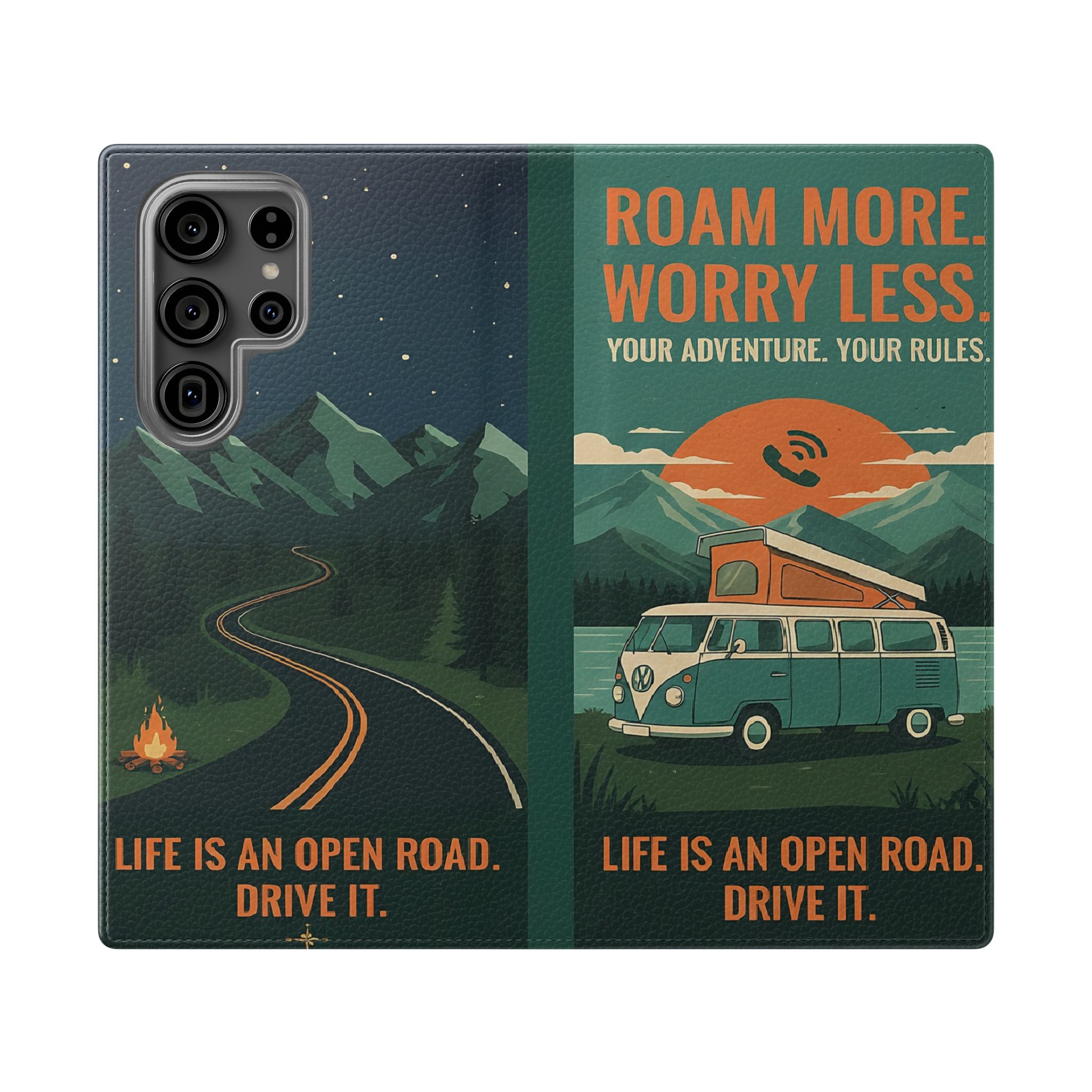 Flip Phone Case — "Roam More Worry Less - Life Is An Open Road" Phone Wallet