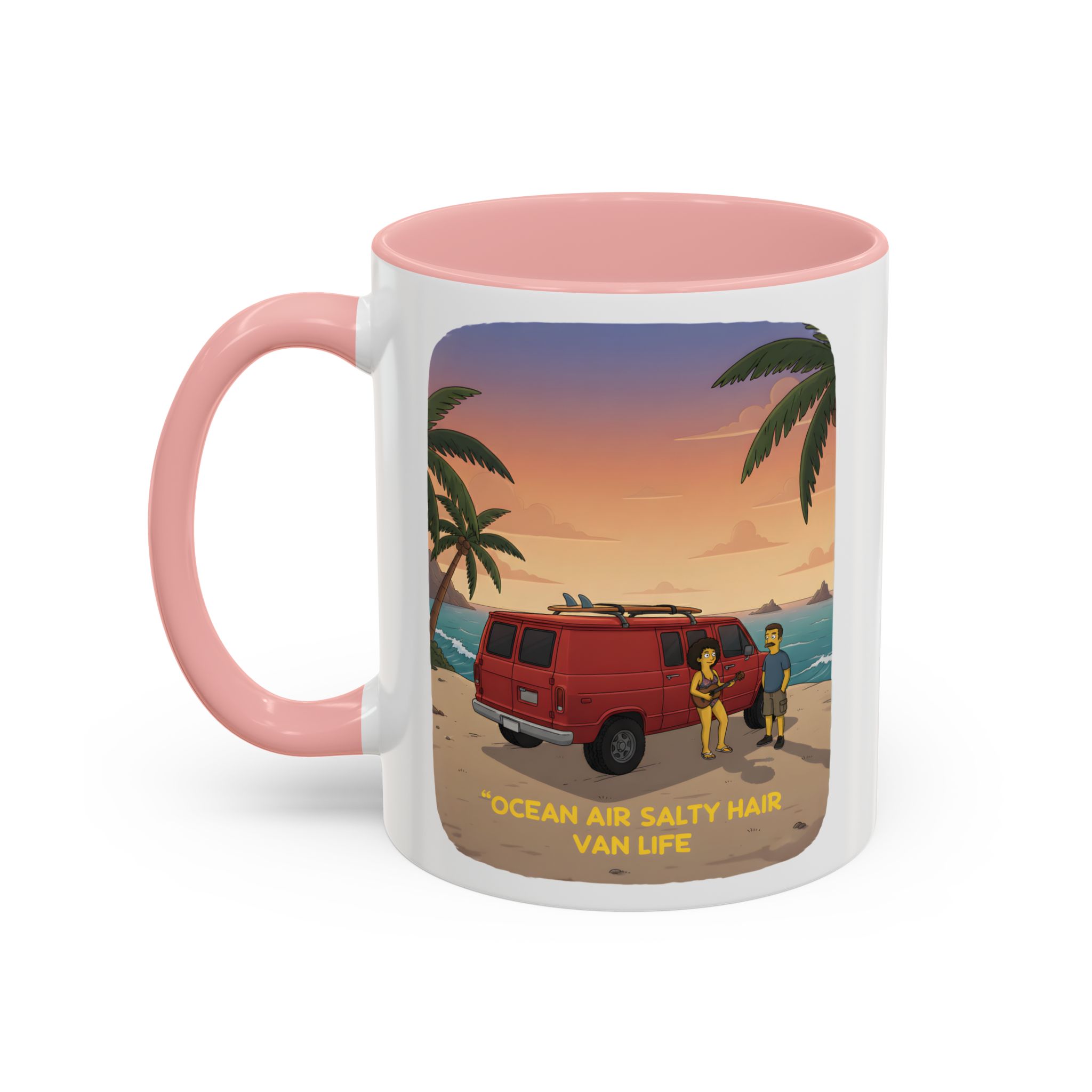 Accent Coffee Mug (11, 15oz) — "Ocean Air Salty Hair Van Life" Design Sitcom-Line