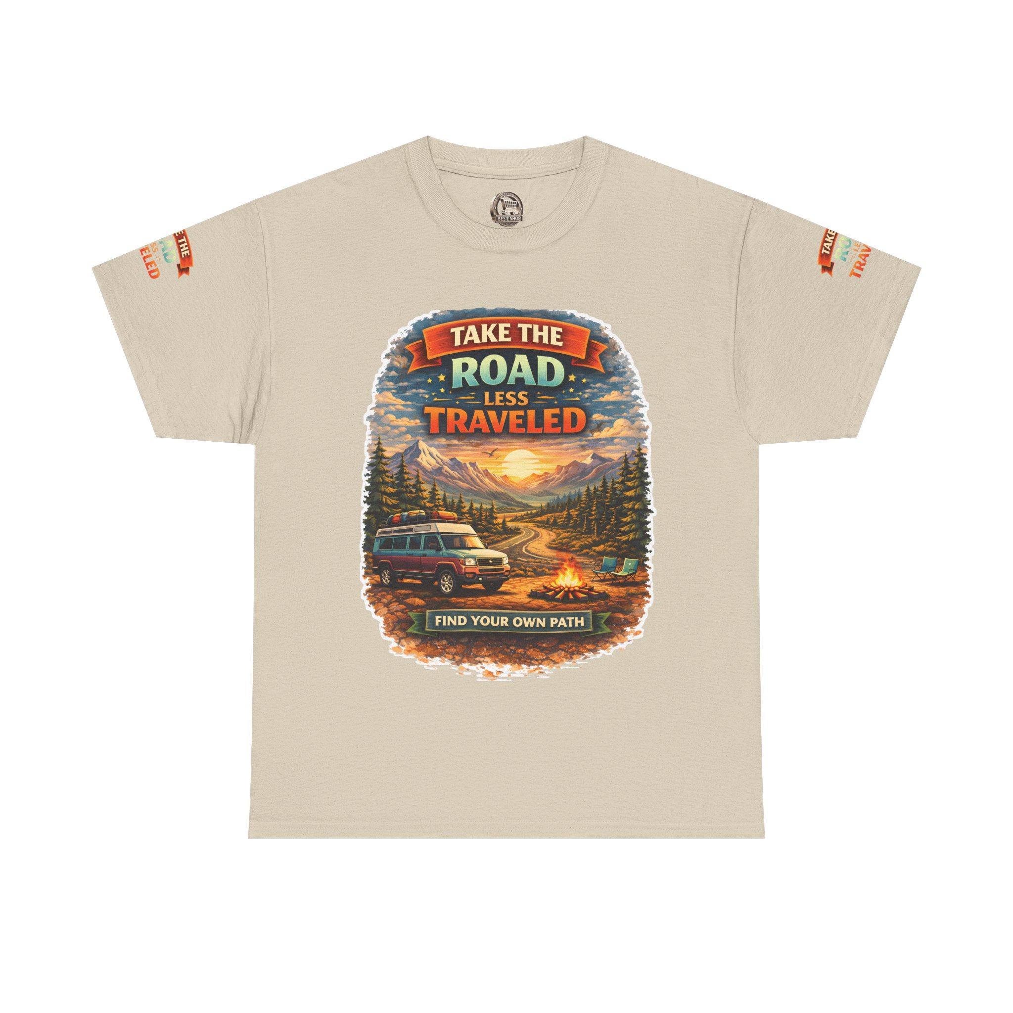 Unisex Heavy Cotton Tee — "Take The Road Less Traveled" Design Scenic-Line