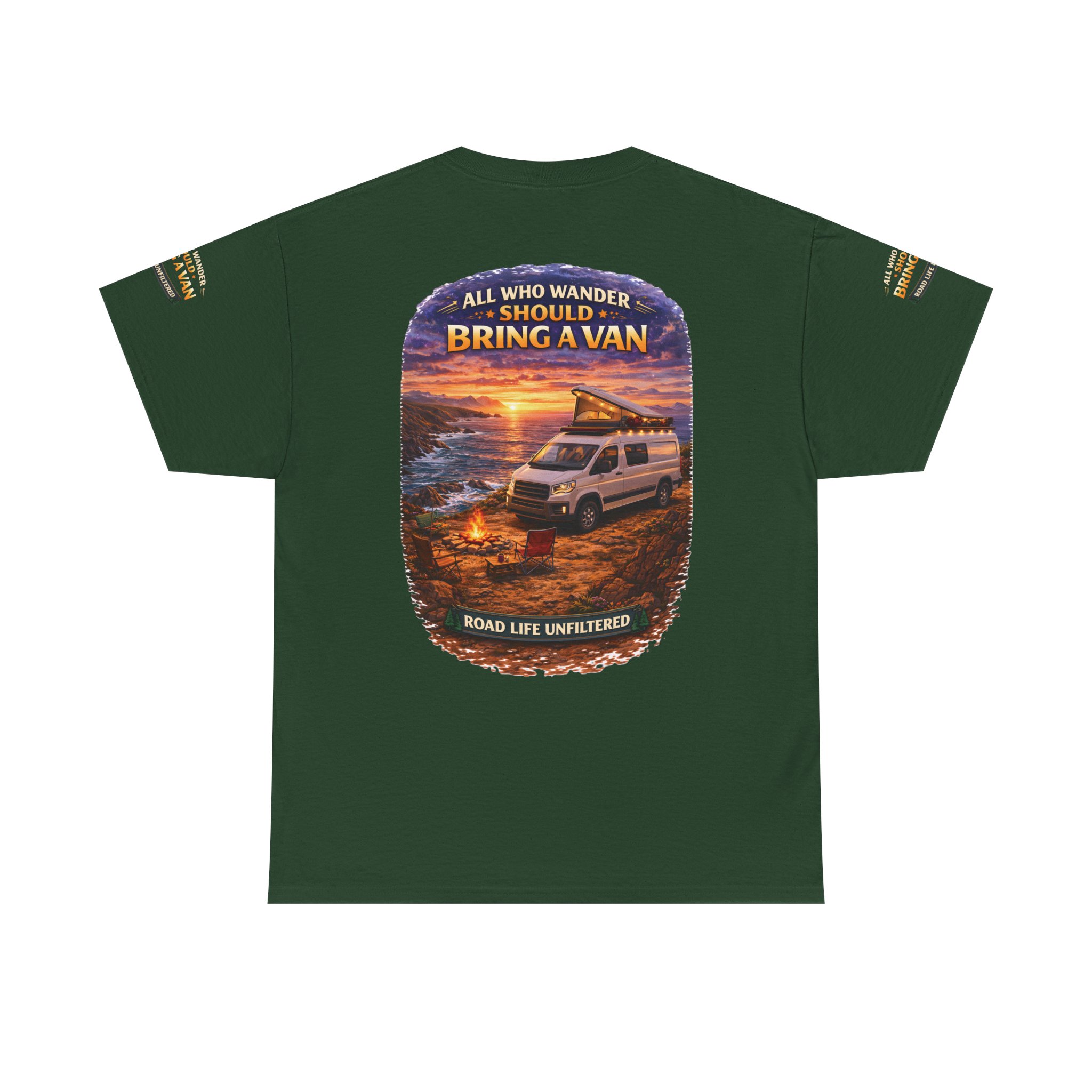 Unisex Heavy Cotton Tee — "All Who wander Should Bring A Van" Design Scenic-Line