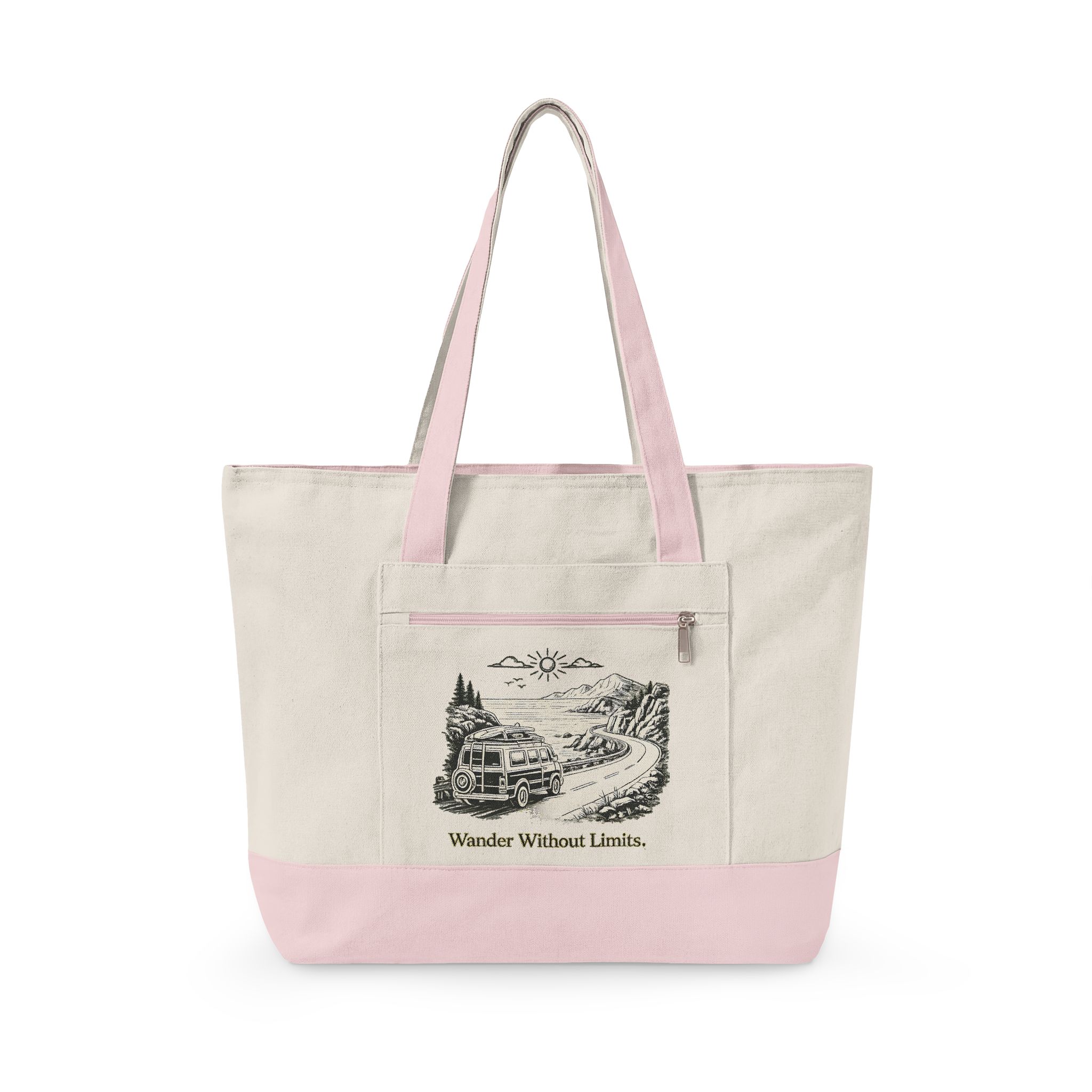 Zippered Canvas Tote — "Wander Whitout Limits" (Design Minimal-Line)