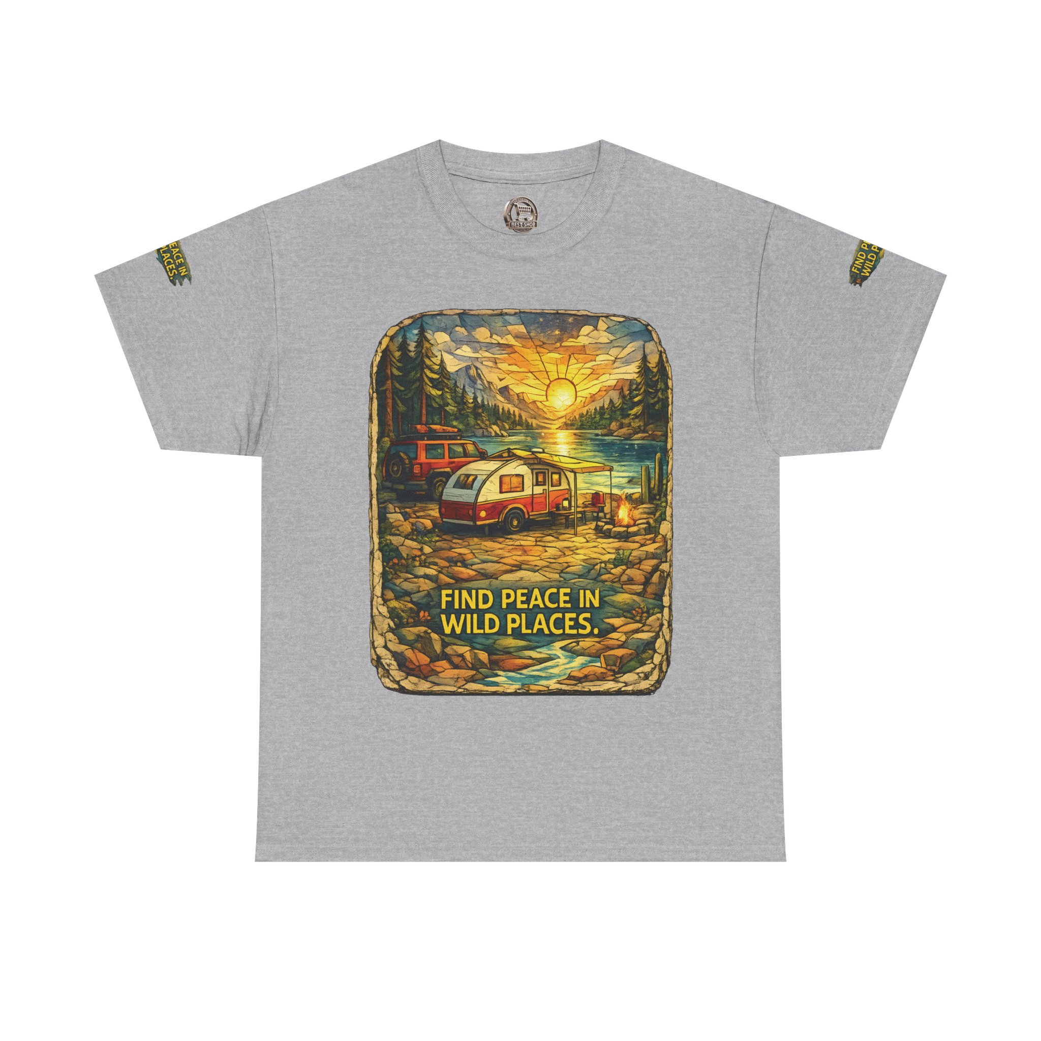 Unisex Heavy Cotton Tee — "Find Peace In Wild Places" Design Cubic-Line