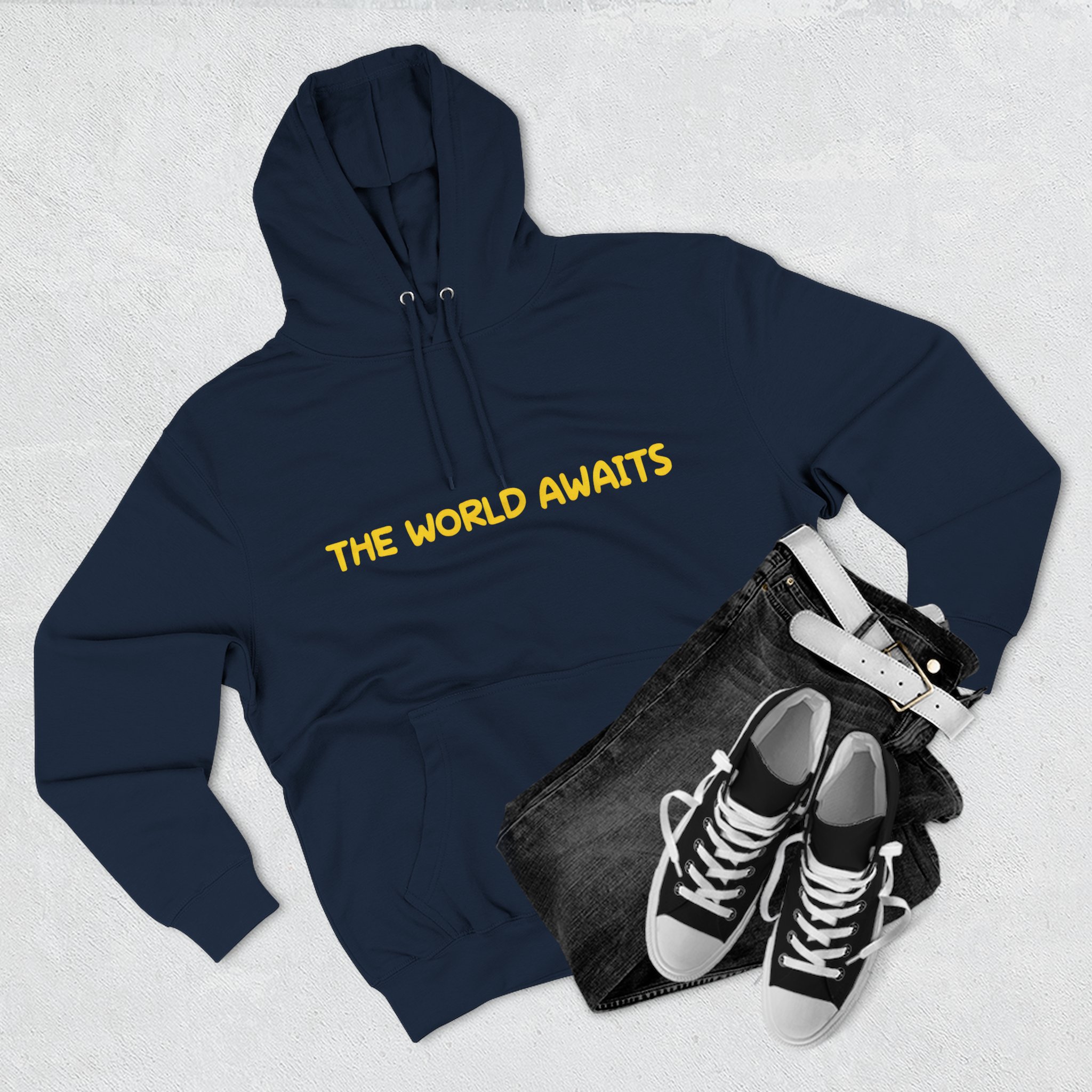 Three-Panel Fleece Hoodie - "The World Awaits" Design Sitcom-Line