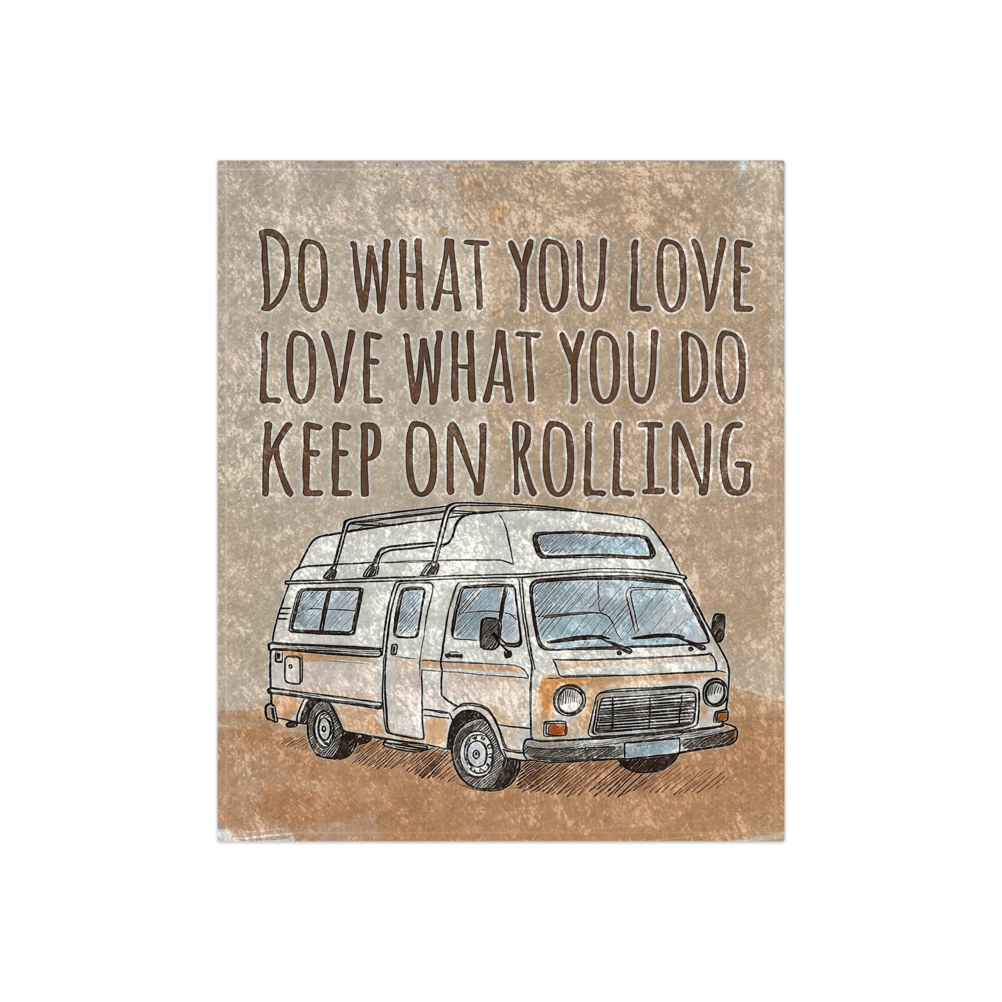 Crushed Velvet Blanket - Vintage Camper RV Throw with 'Do What You Love, Love What You Do, Keep On Rolling' Quote