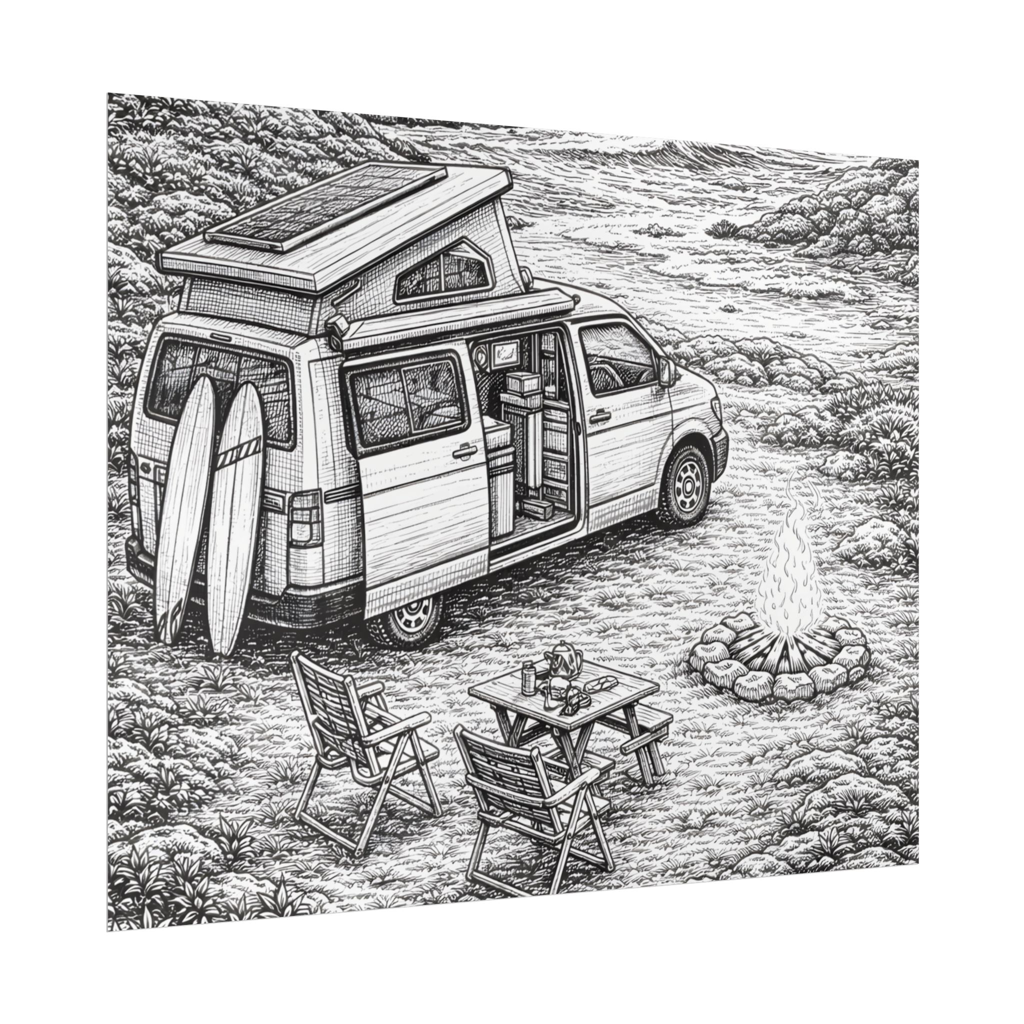 Campervan Poster — Vintage RV Camping Landscape Wall Art
