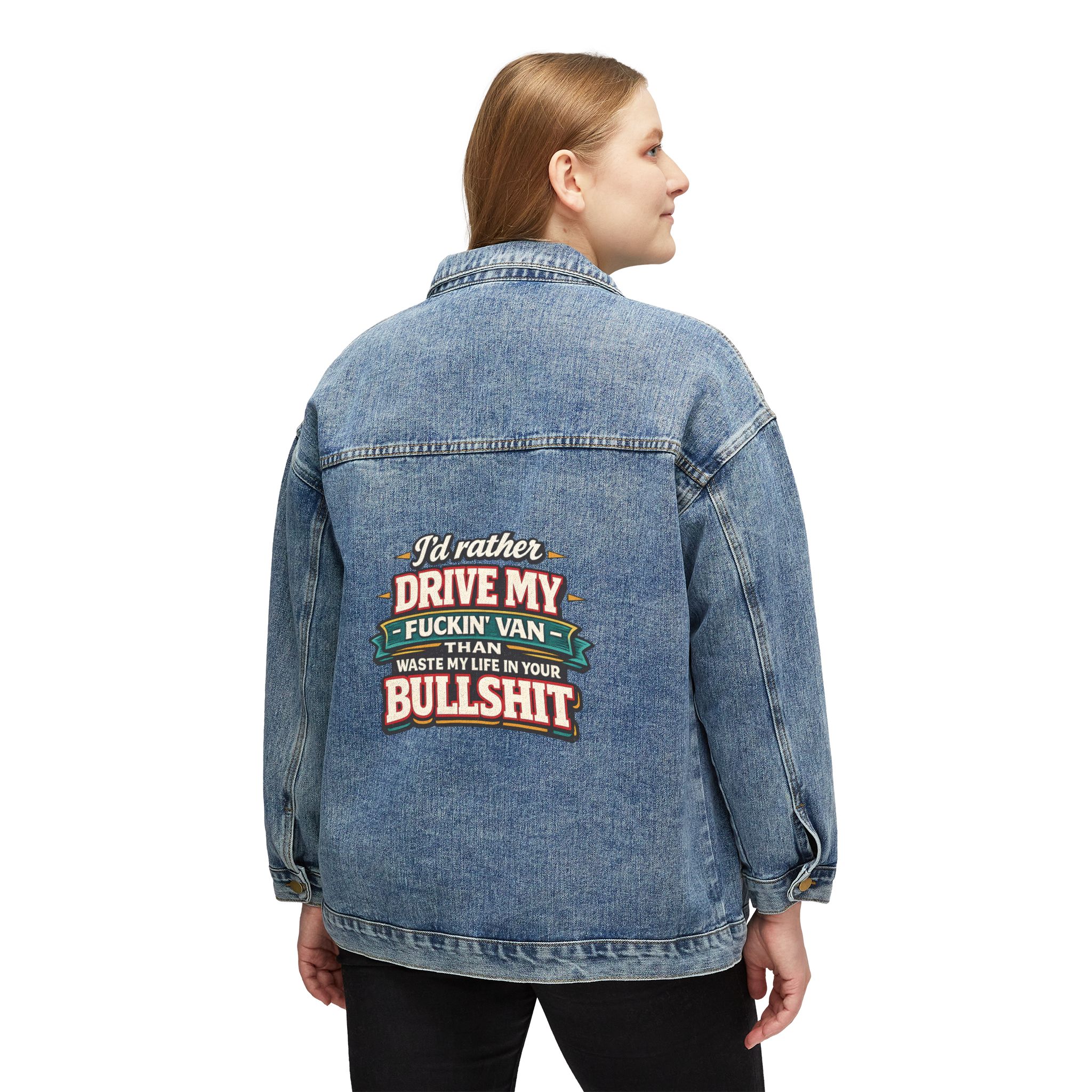 17306091681519027314_2048-1.jpeg Women's Denim Jacket — "I´d Rather Drive My Fucking Van" Design F**K-Line