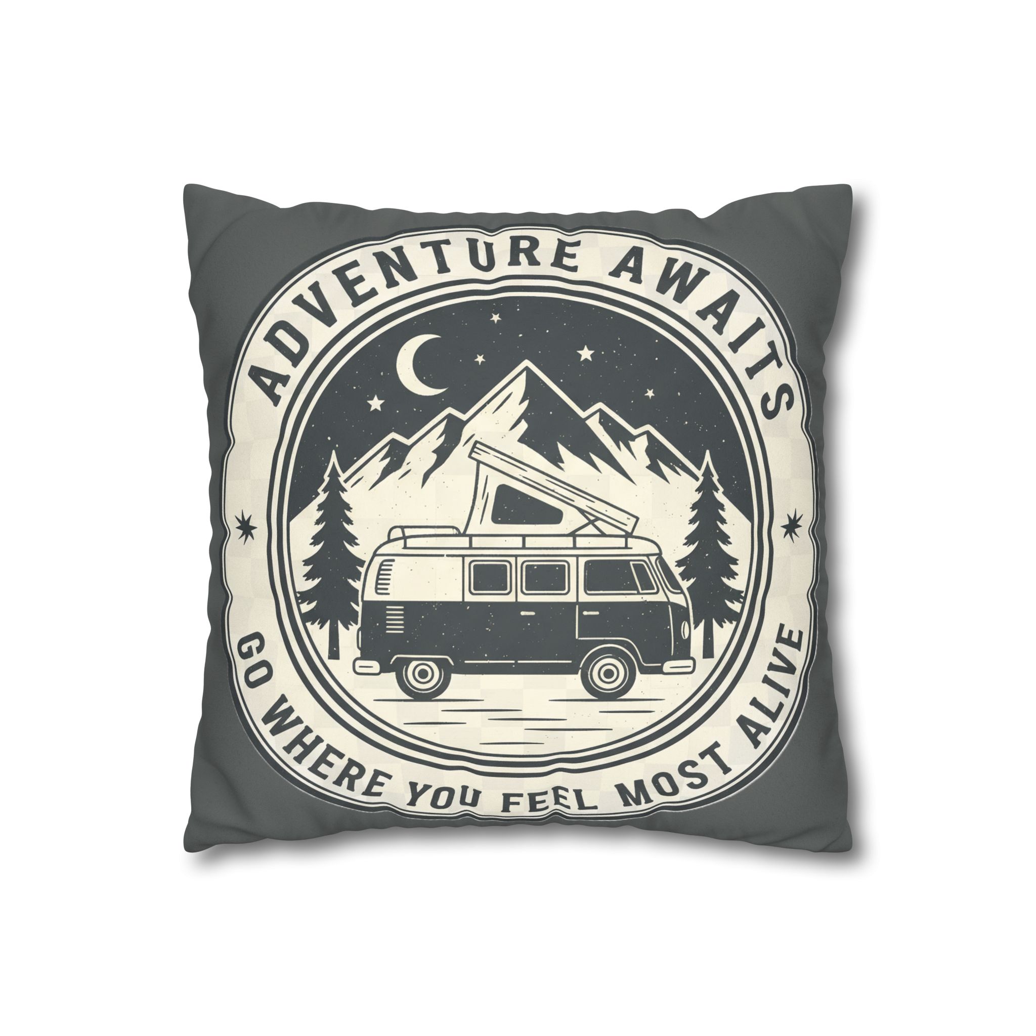 Pillowcase — "Adventure Awaits-Go Where You Feel Most Alive" Faux Suede Travel Throw Pillow Cover