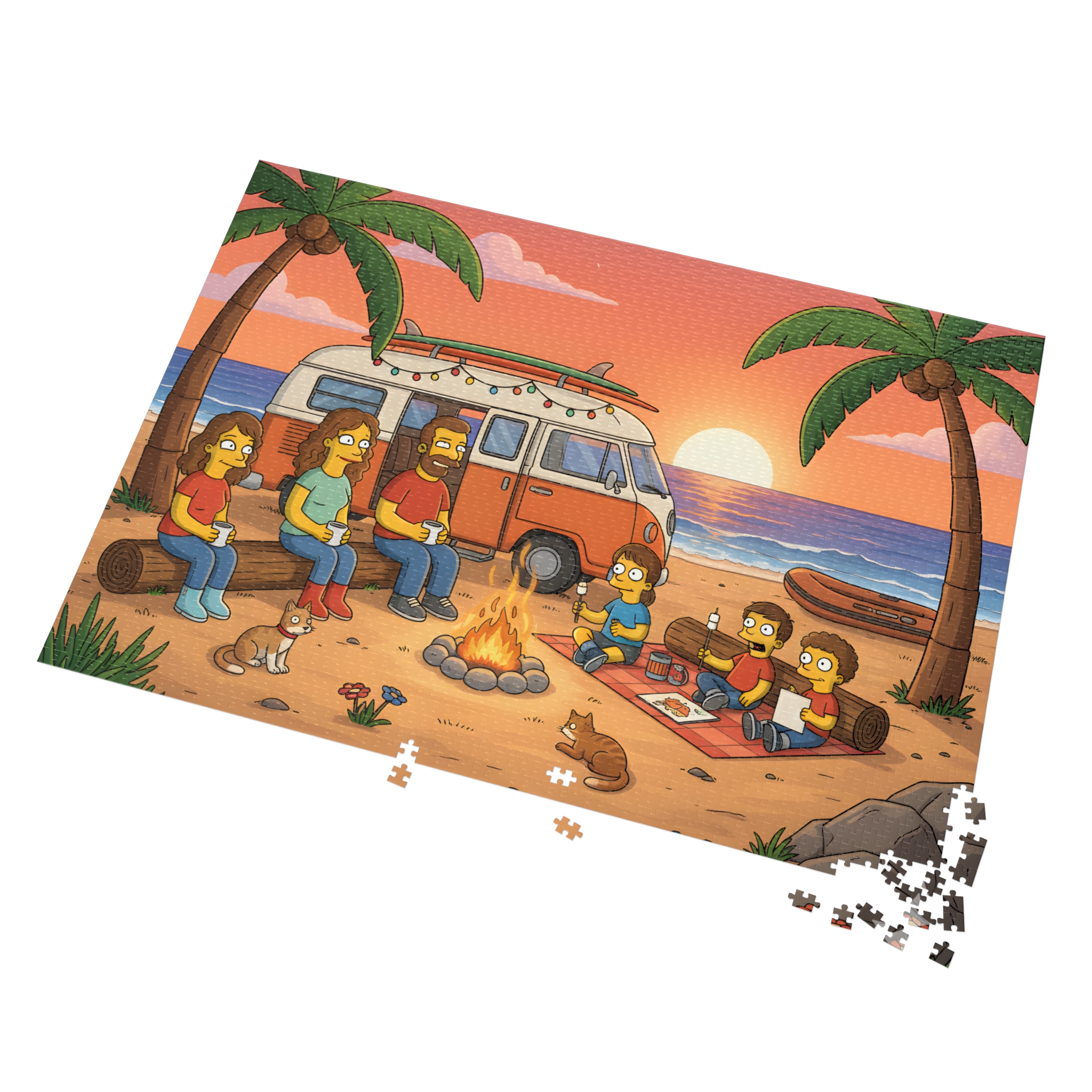 Jigsaw Puzzle with Tin — Sunset Surf Van Scene