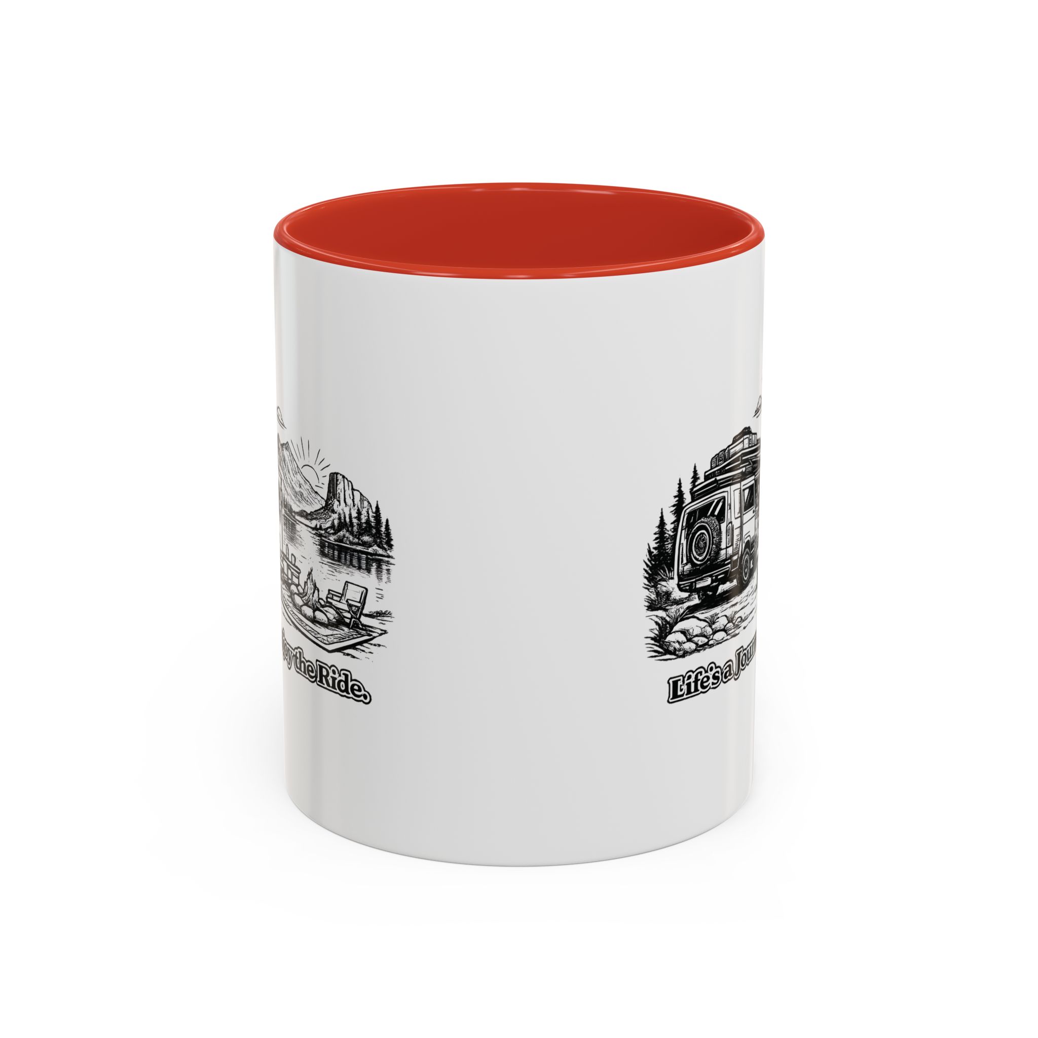 Accent Coffee Mug (11, 15oz) — "Lifes A Journey,Enjoy The Ride" Design Minimal-Line