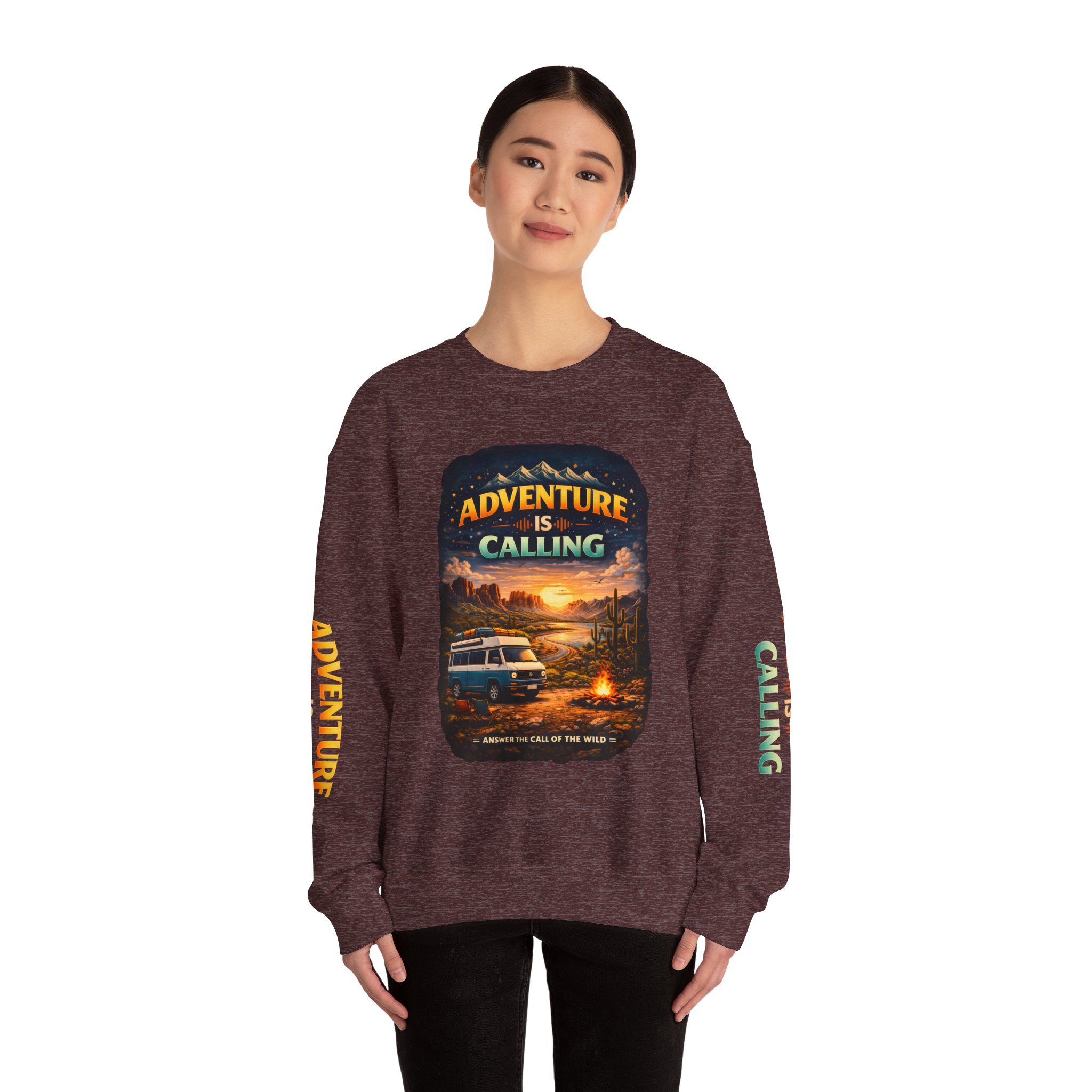 Unisex Heavy Blend™ Crewneck Sweatshirt — "Adventure Is Calling" Design Scenic-Line