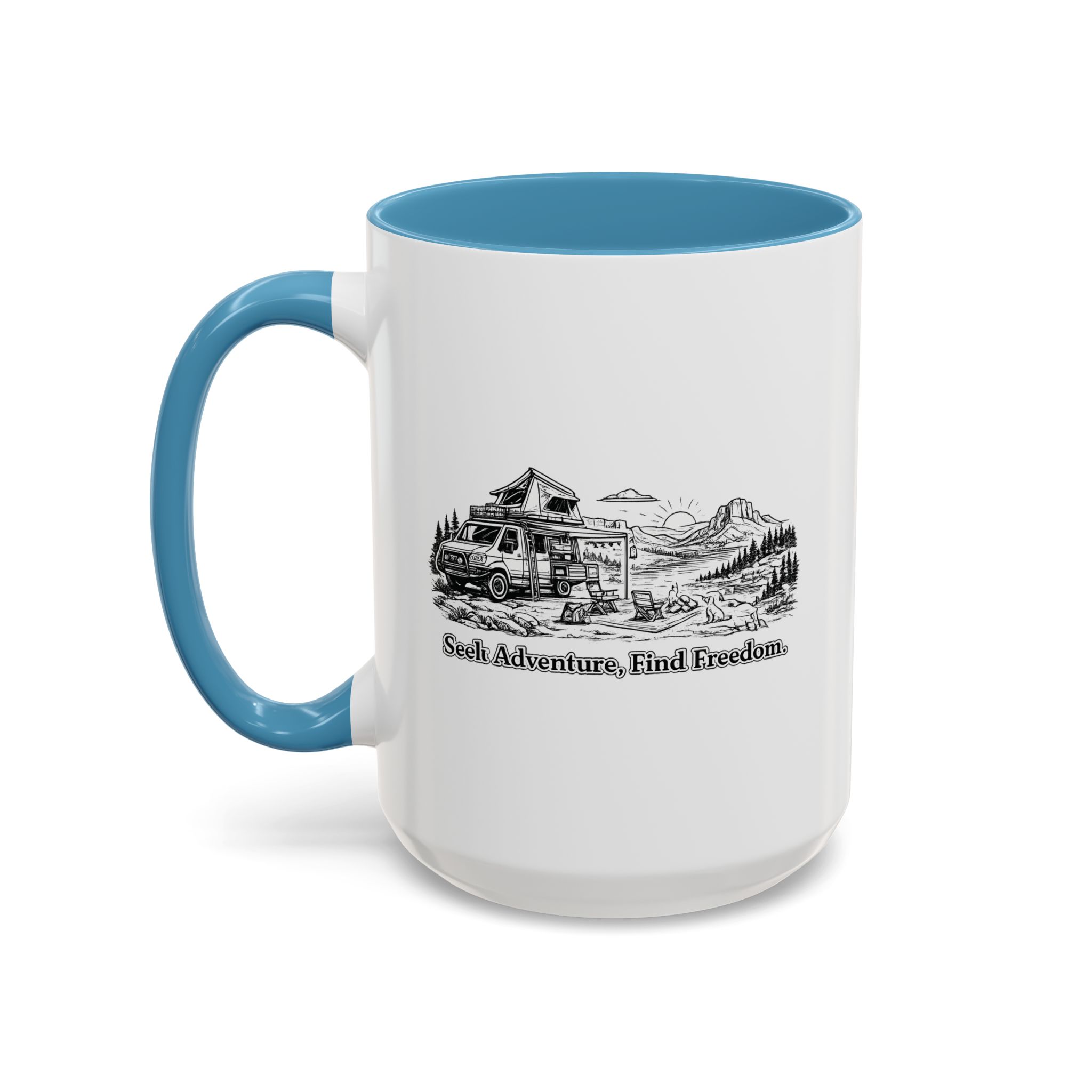 Accent Coffee Mug (11, 15oz) — "Seek Adventure, Find Freedom" Design Minimal-Line